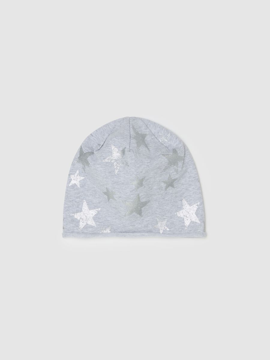 Organic cotton fleece hat with stars print_0