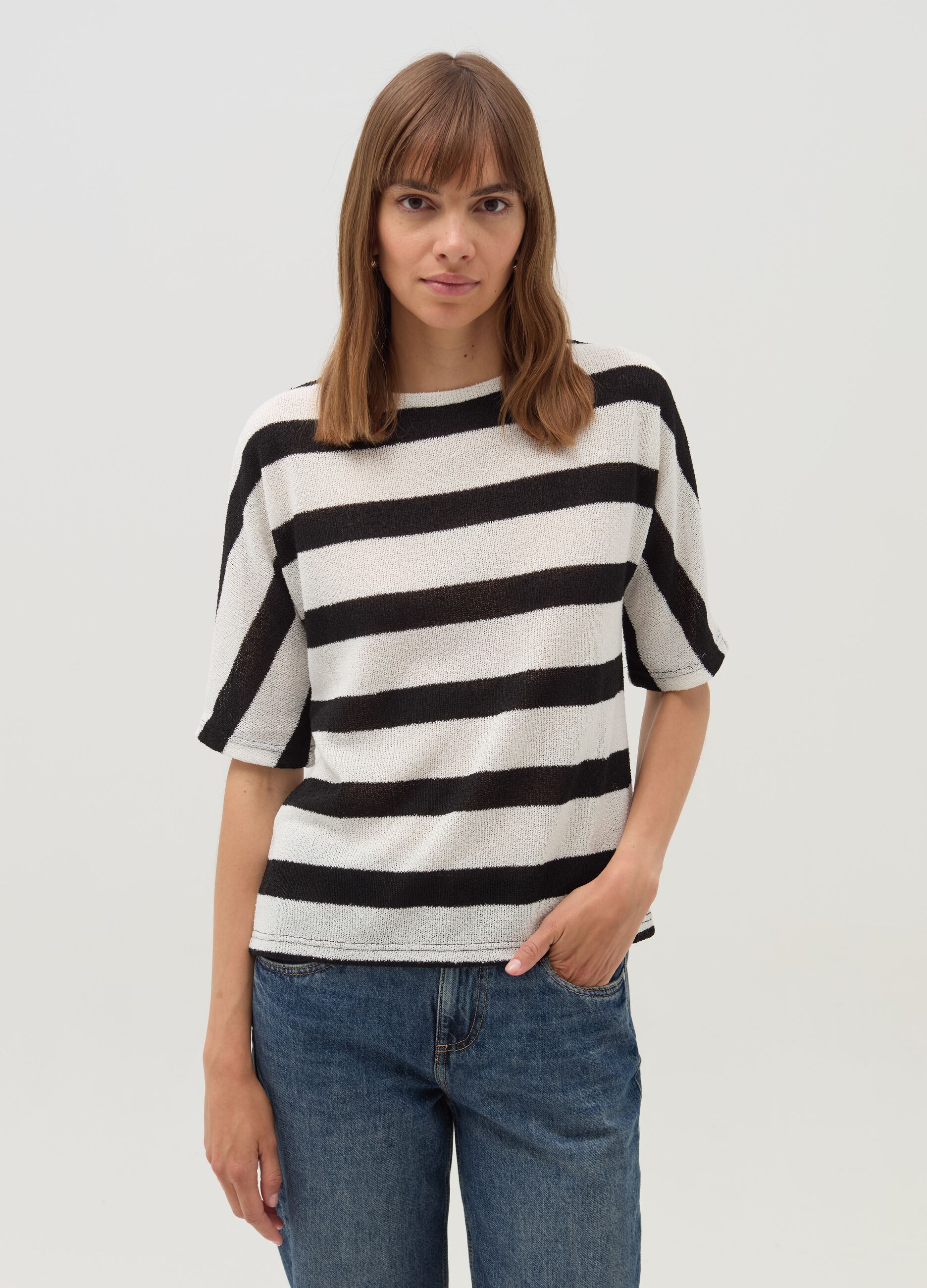 Striped T-shirt with elbow-length sleeves