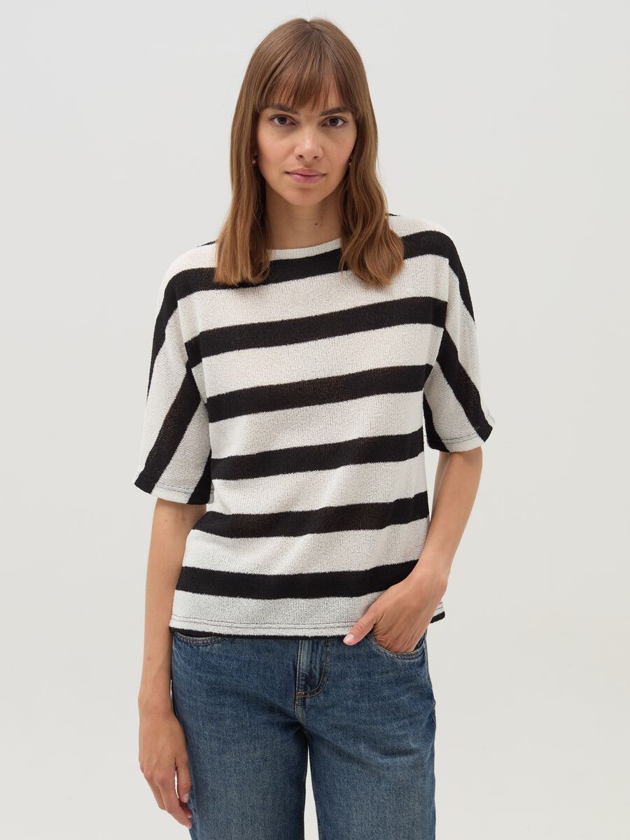 Striped T-shirt with elbow-length sleeves_0