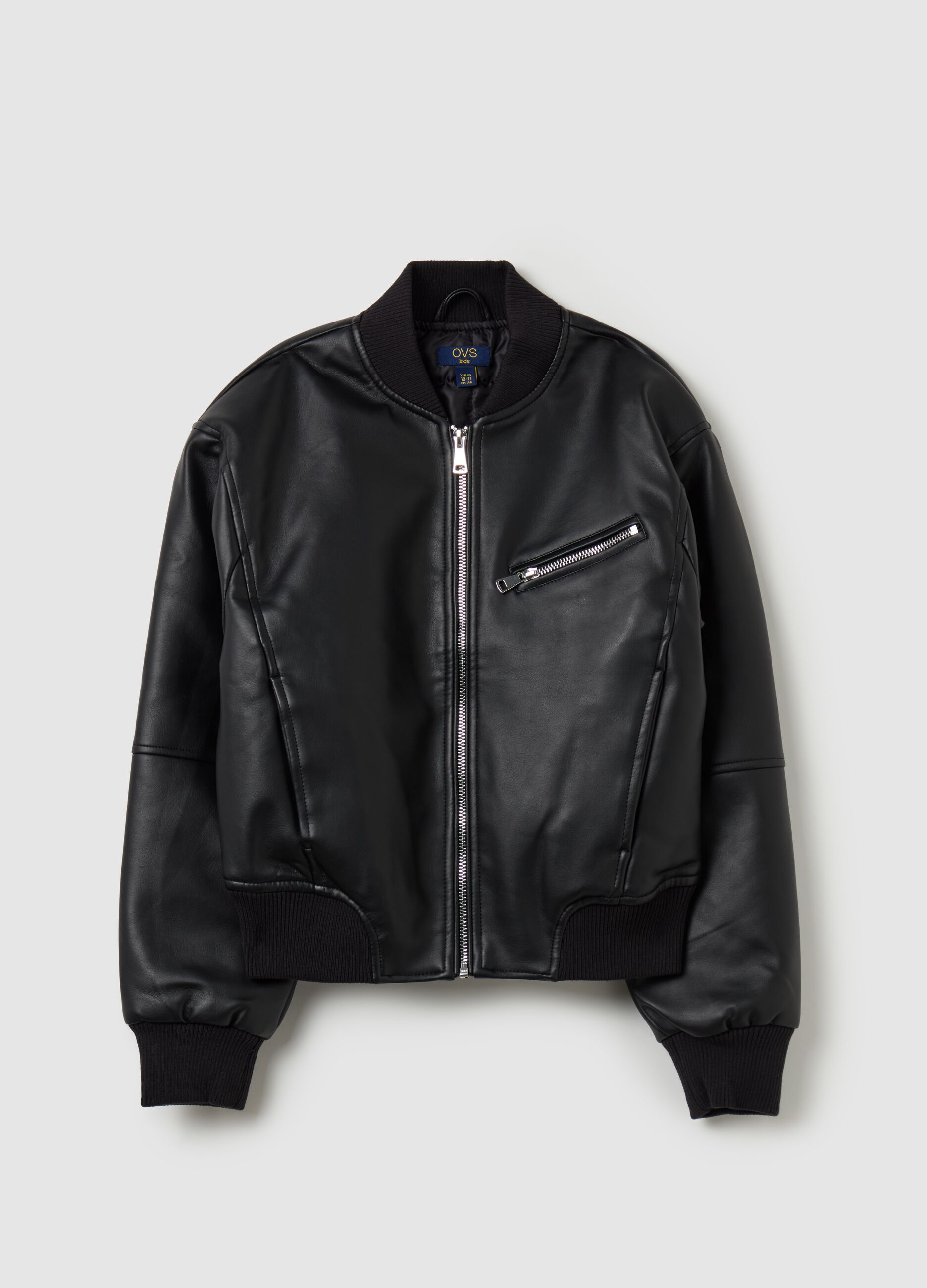 Glossy-effect full-zip bomber jacket