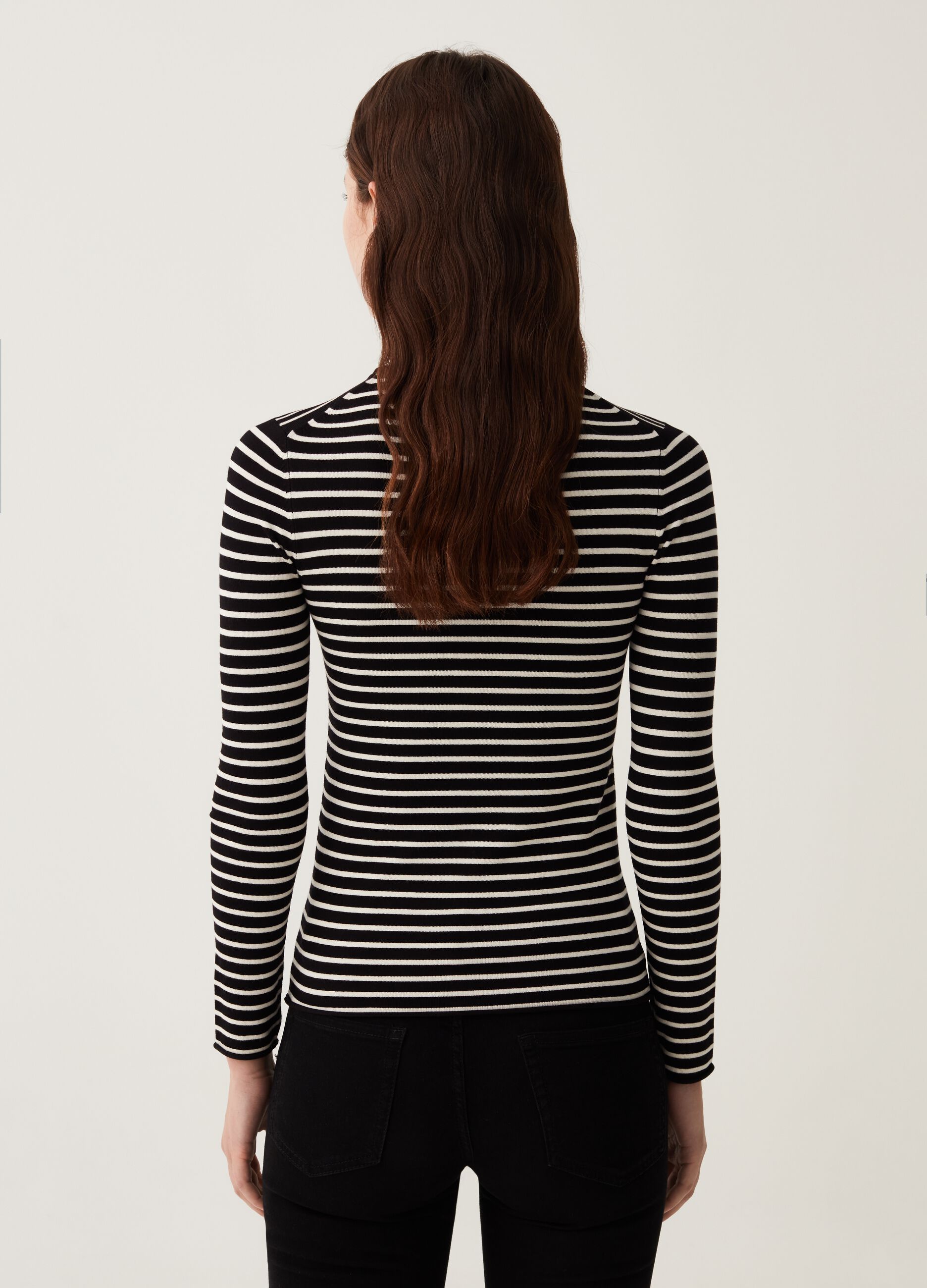 T-shirt with high neck and striped pattern