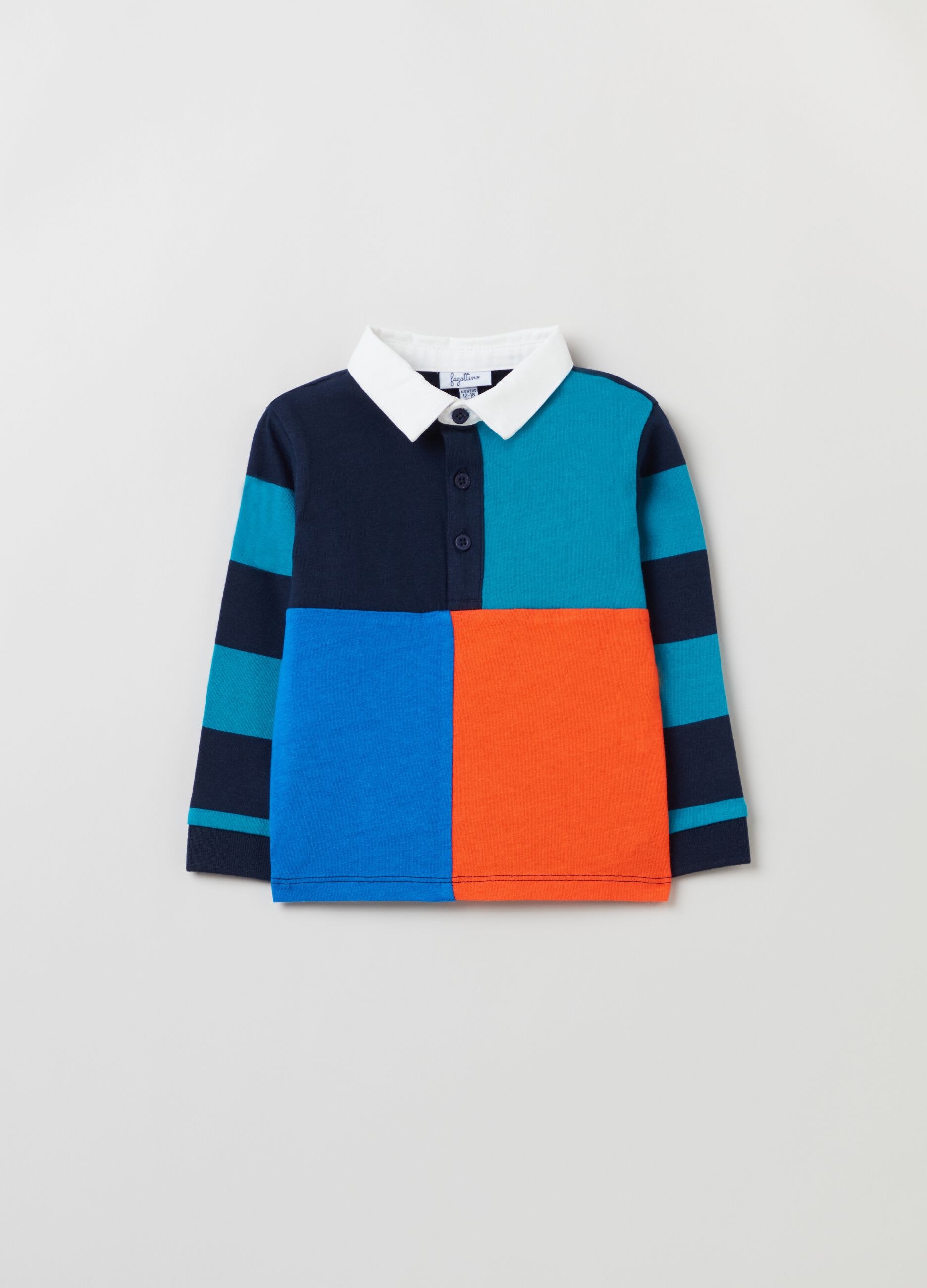 Long-sleeved colourblock polo shirt