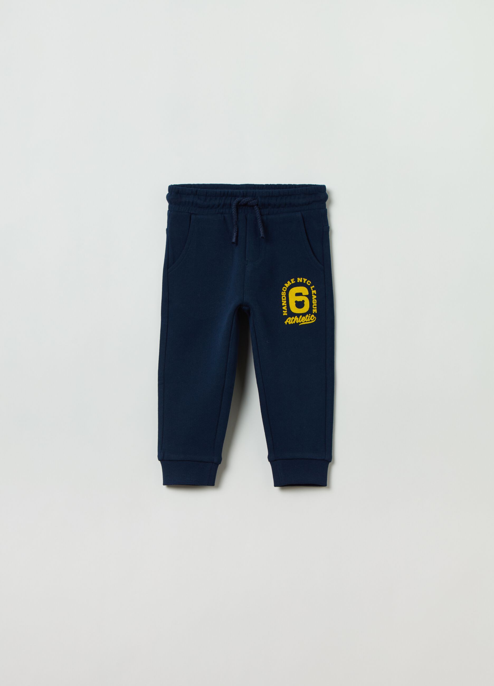 Fleece joggers with drawstring and print