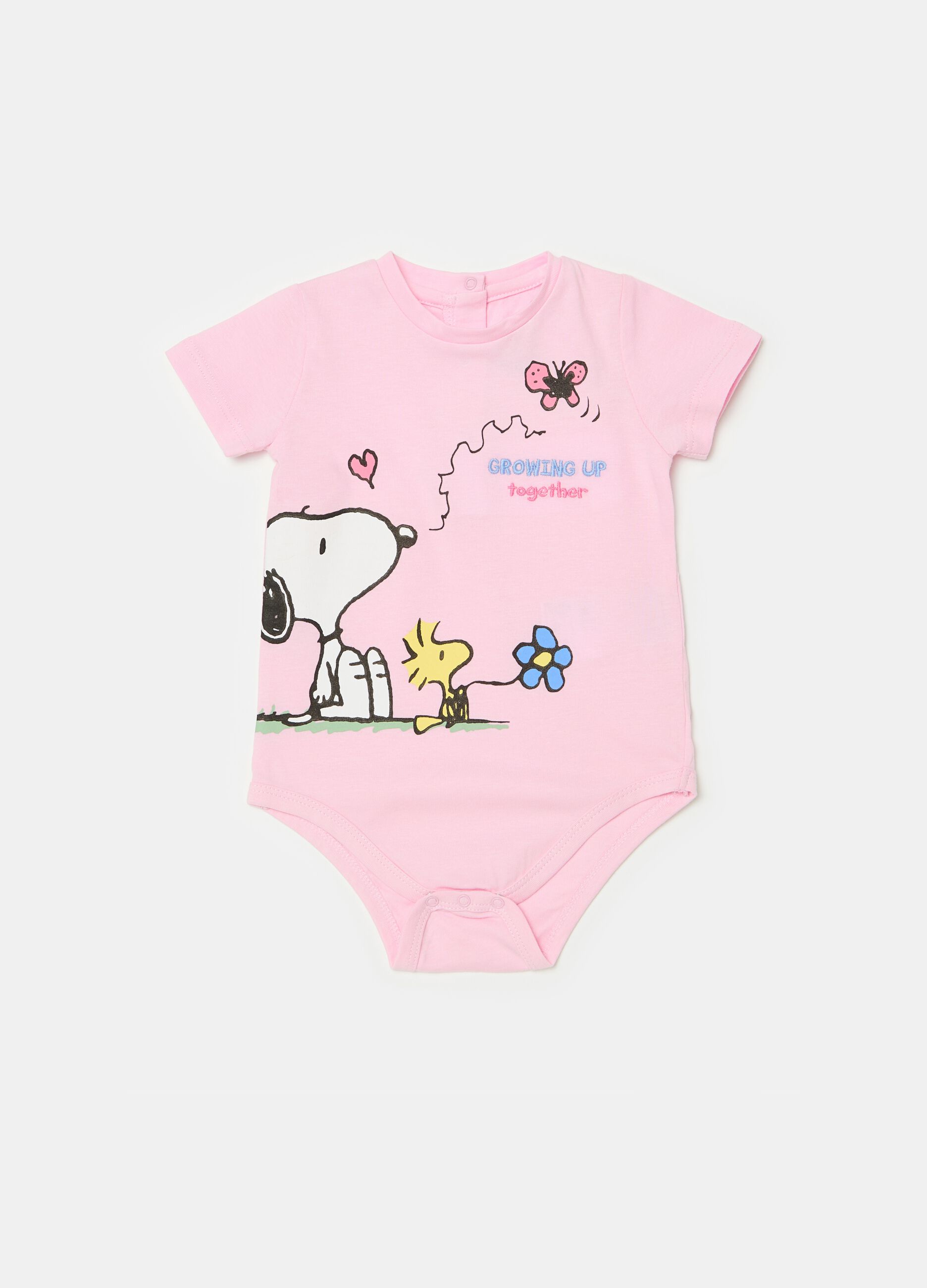 Cotton bodysuit with Snoopy and Woodstock print