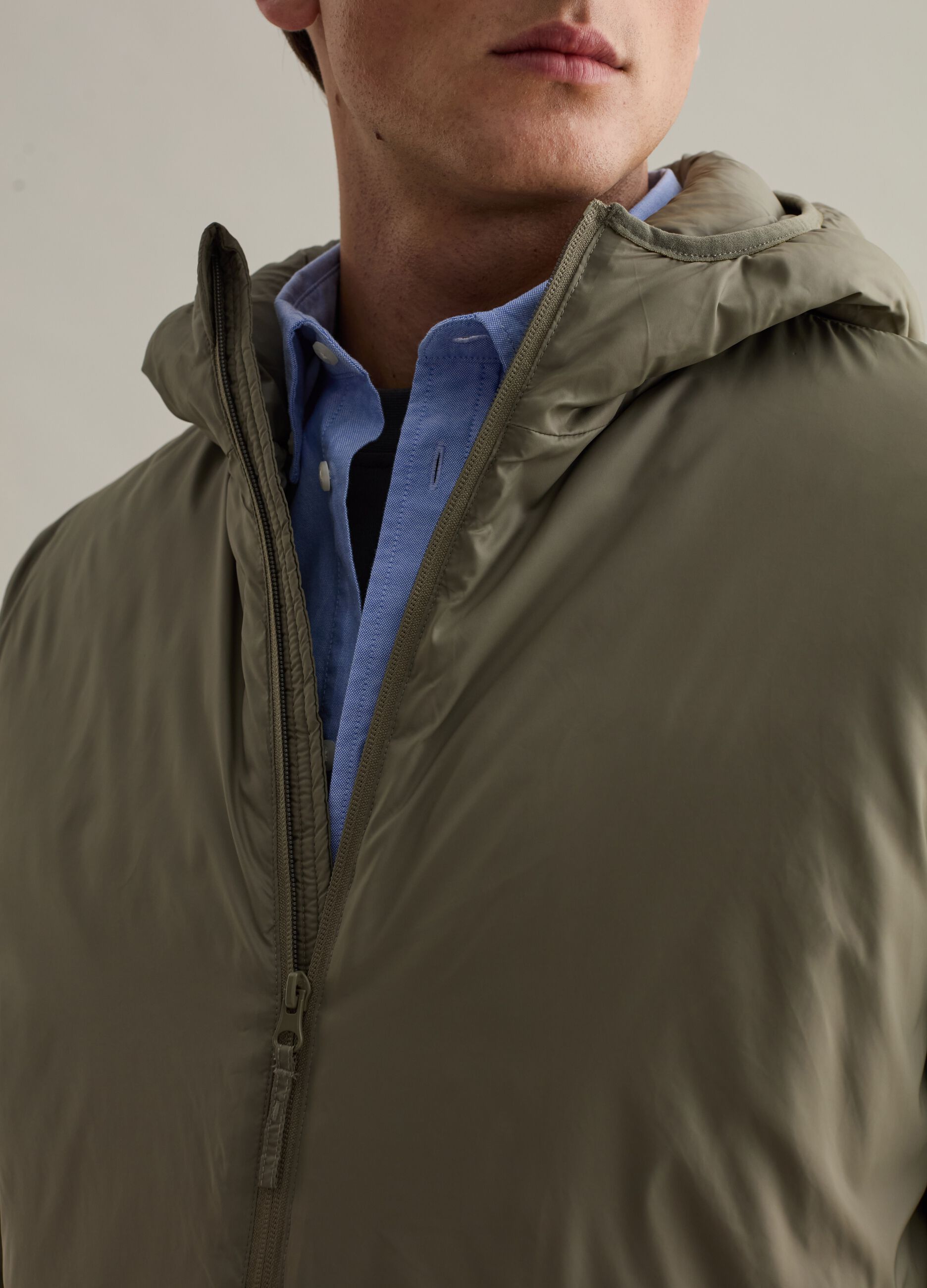 Full-zip down jacket with hood