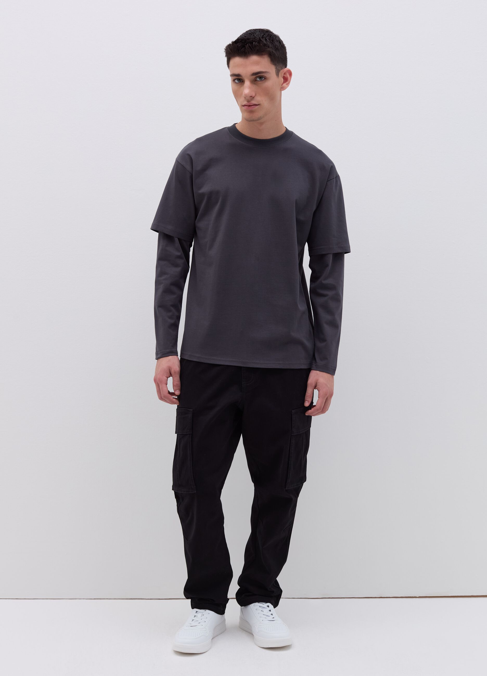 Double-sided T-shirt with layered sleeves