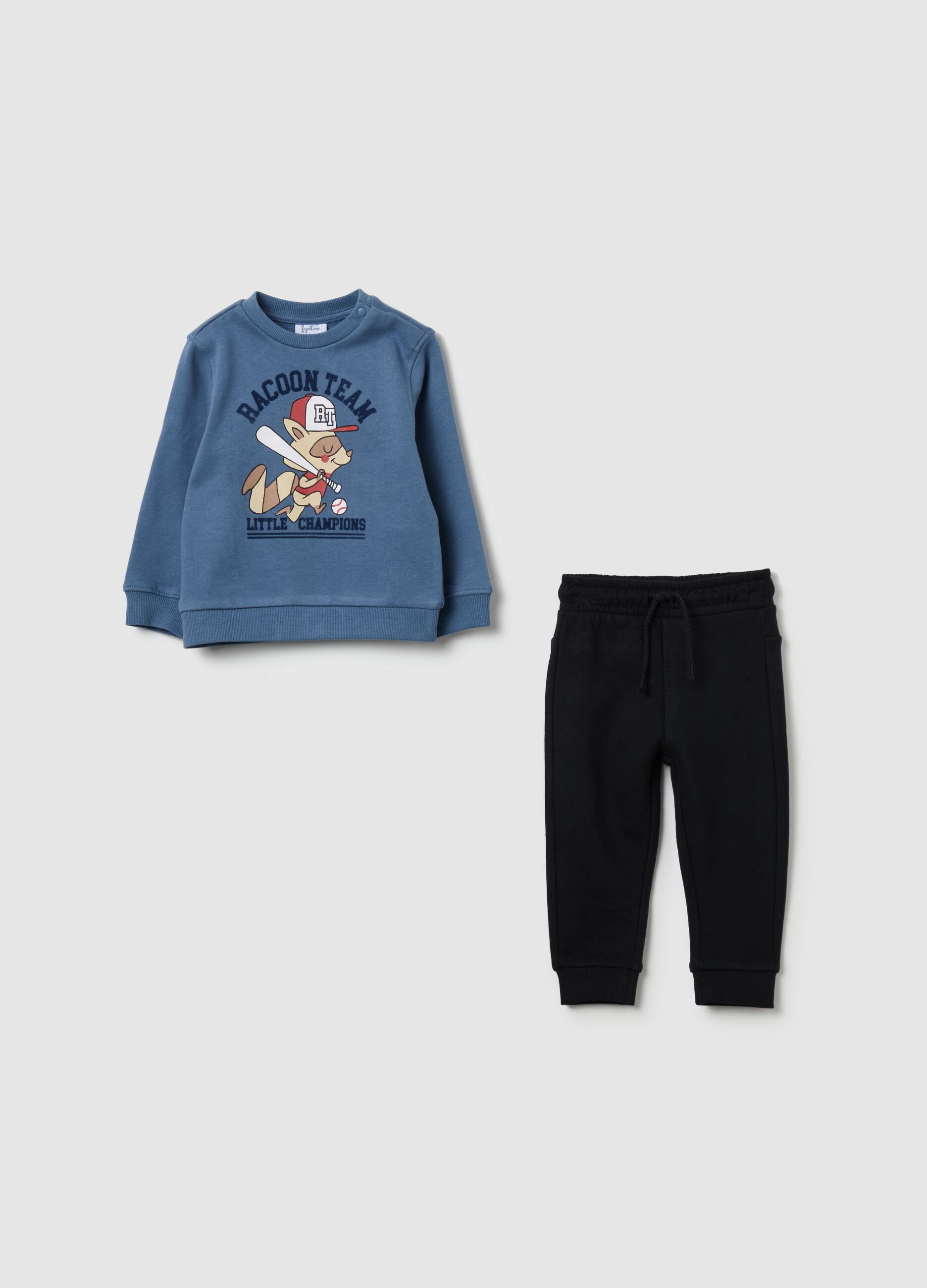 Fleece jogging set with "Raccoon Team” print