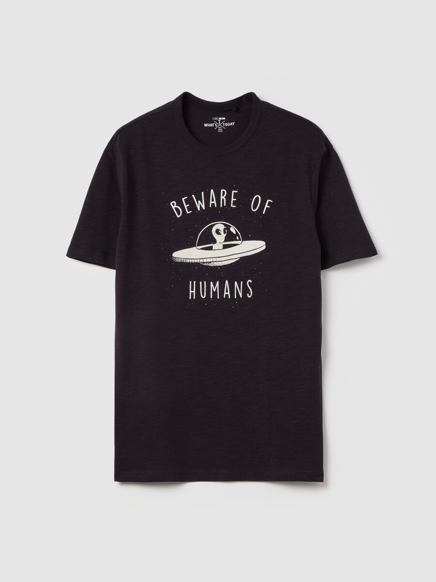 T-shirt with “Be aware of humans” print_0