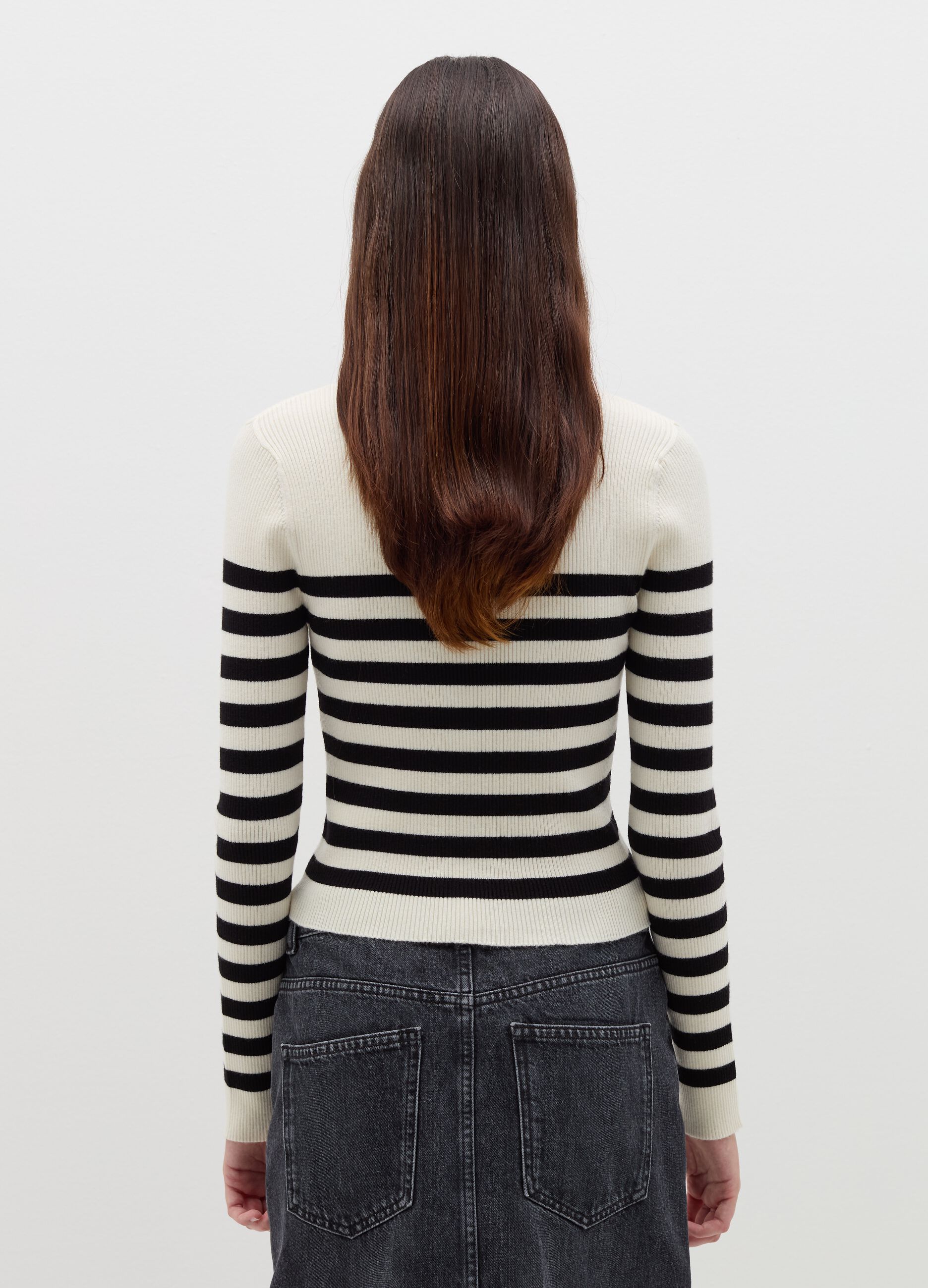 Pullover with striped mock neck