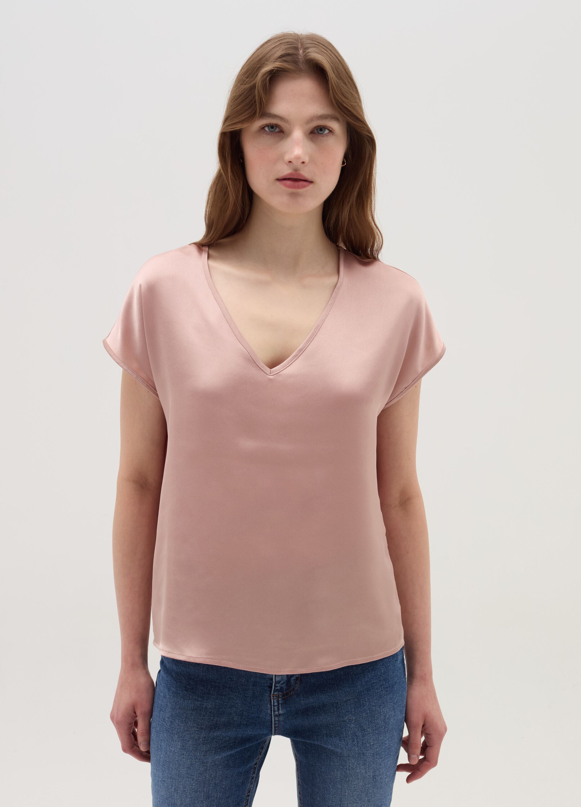 Satin blouse with V neck