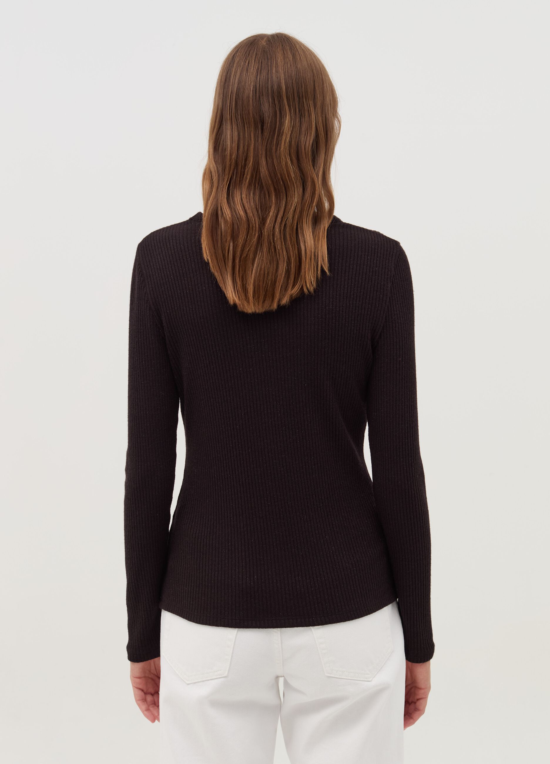 Flat-rib T-shirt with round neck and lurex