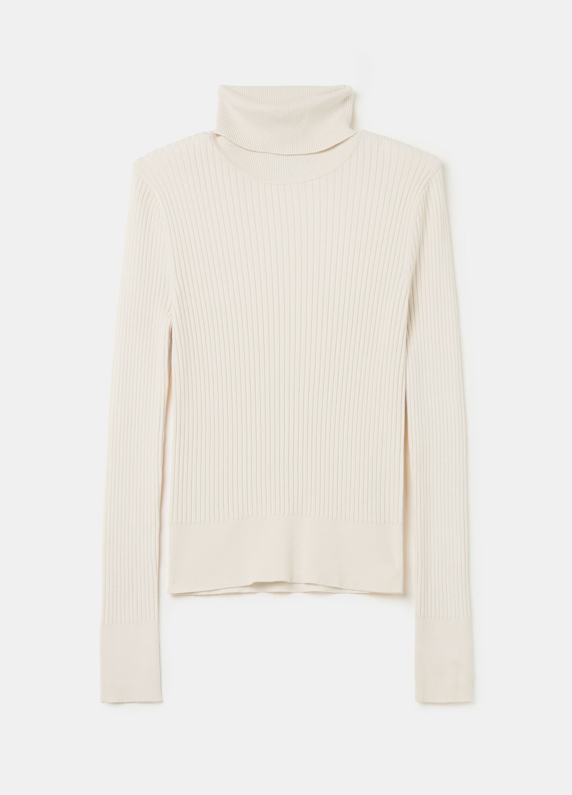 Turtleneck pullover with flat ribbing