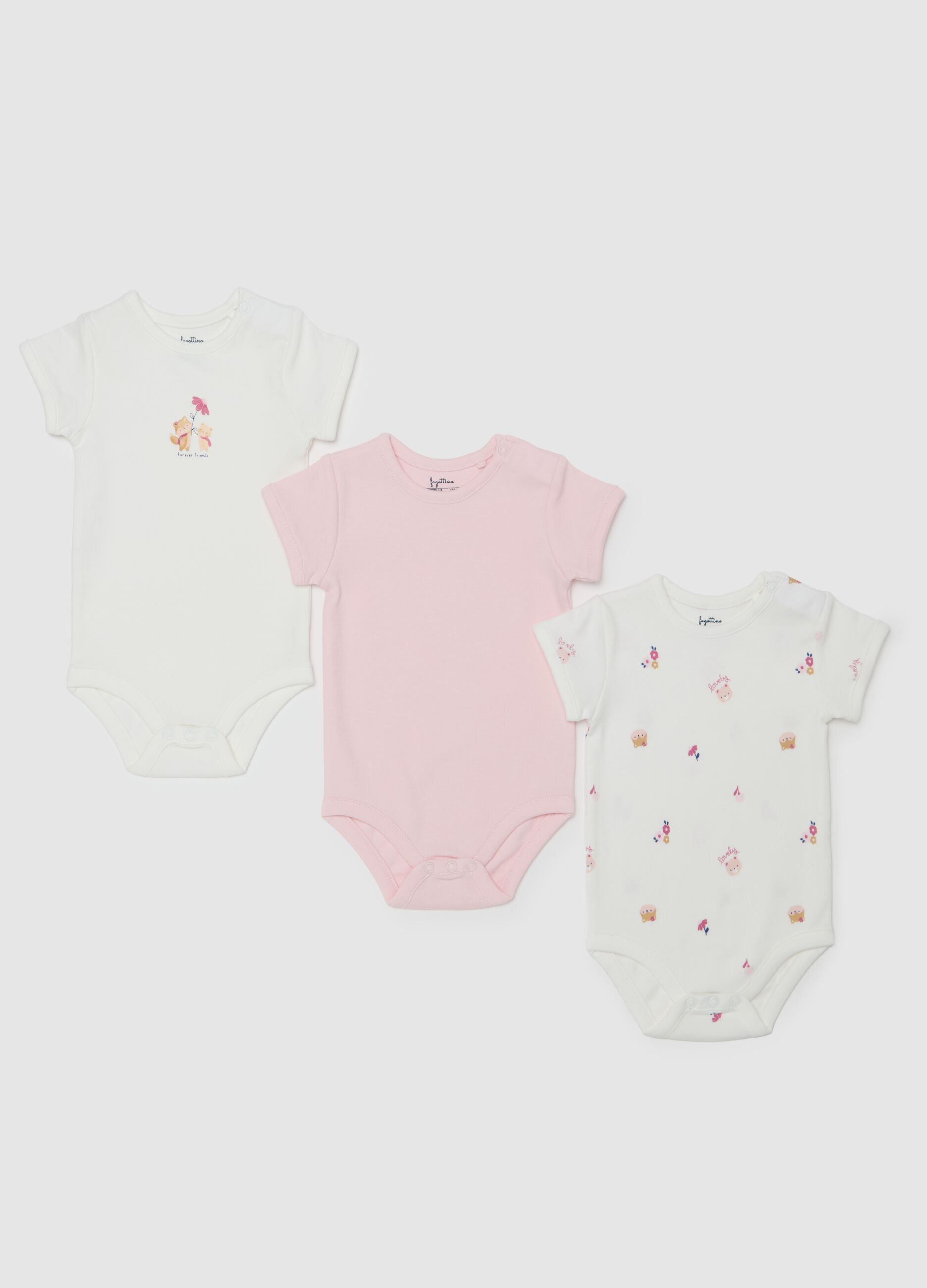 Three-pack bodysuits in organic cotton with print