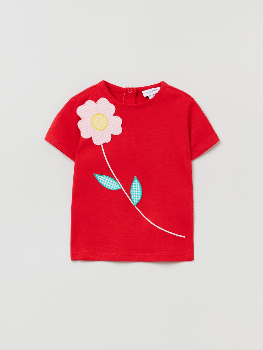 Cotton T-shirt with flower patch_0