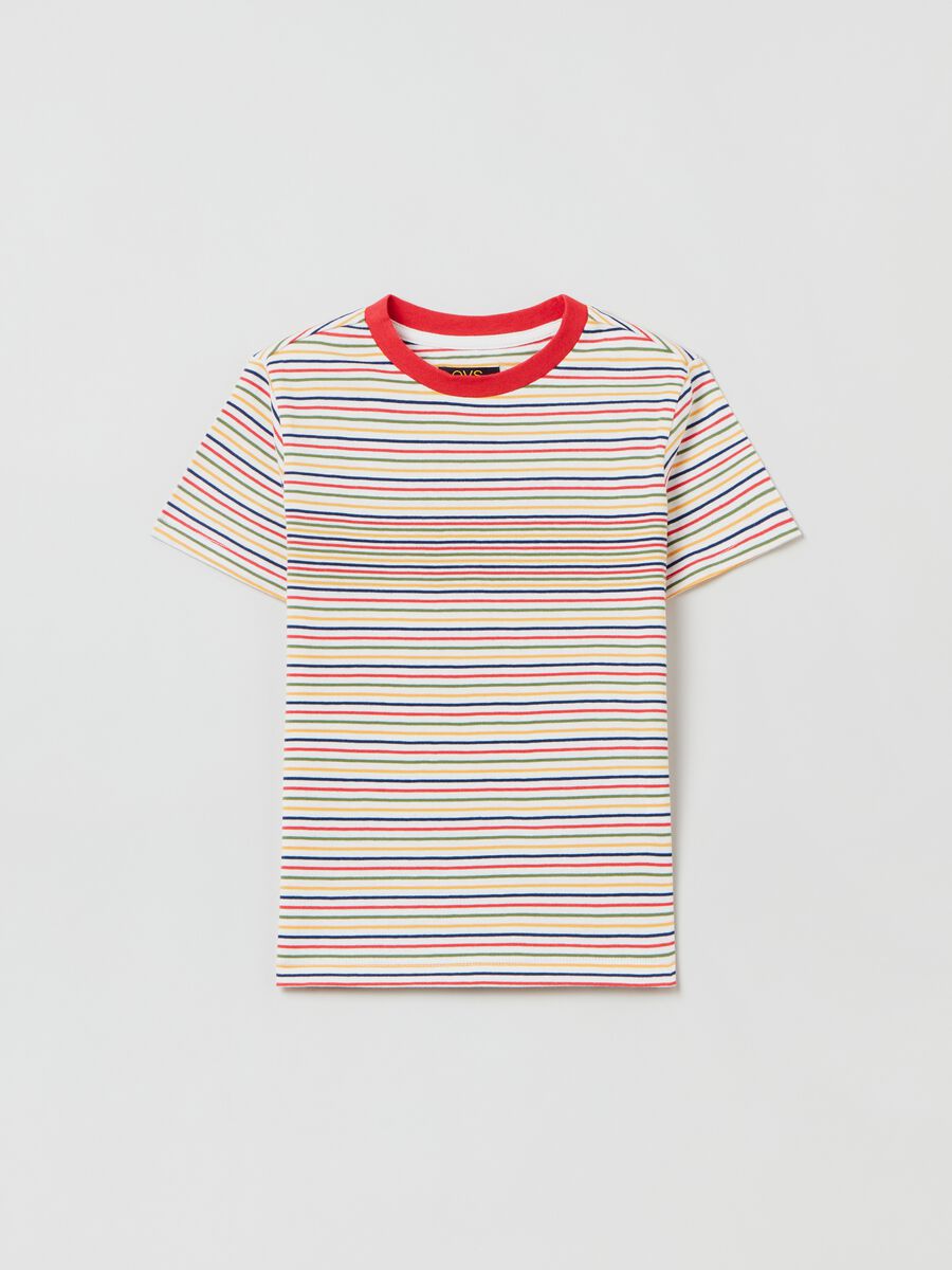 Cotton T-shirt with striped pattern_0