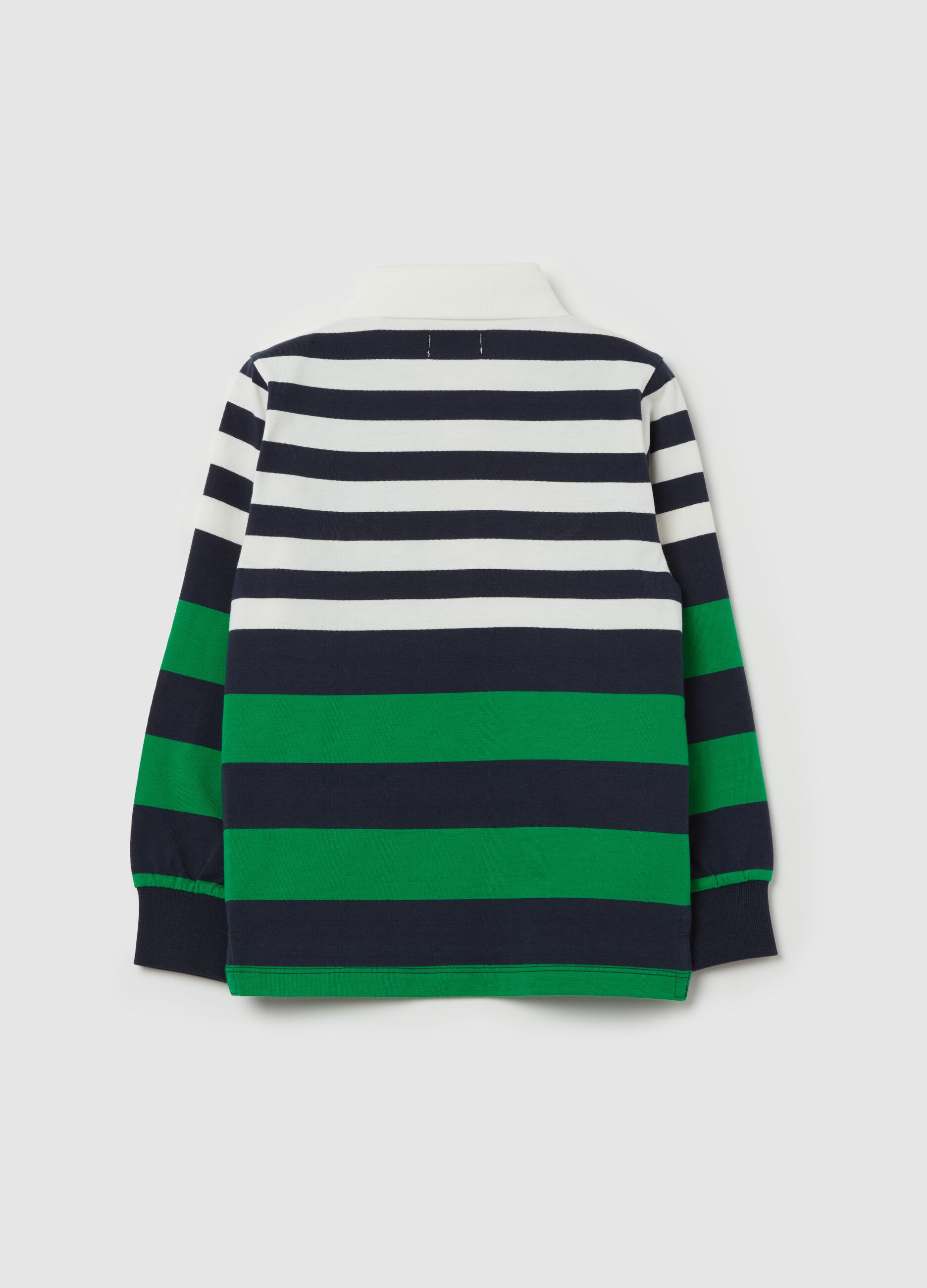 Polo shirt with long striped sleeves and bouclé patch