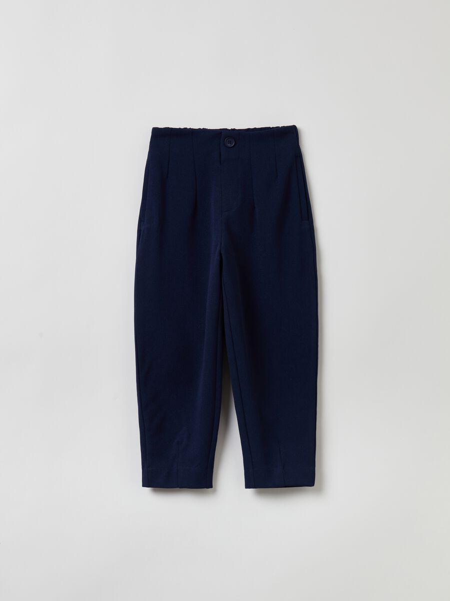 Solid colour carrot-fit trousers_0