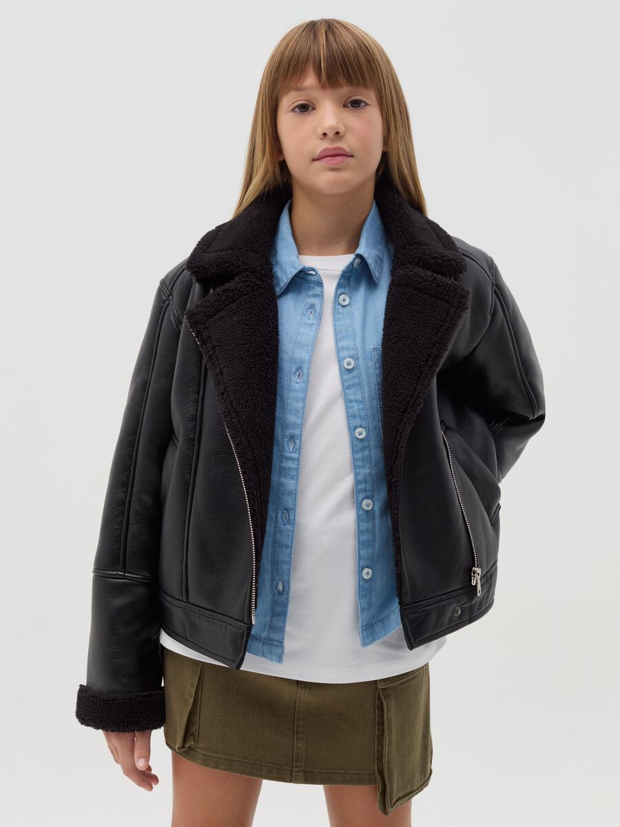 Biker jacket with sherpa lining_0