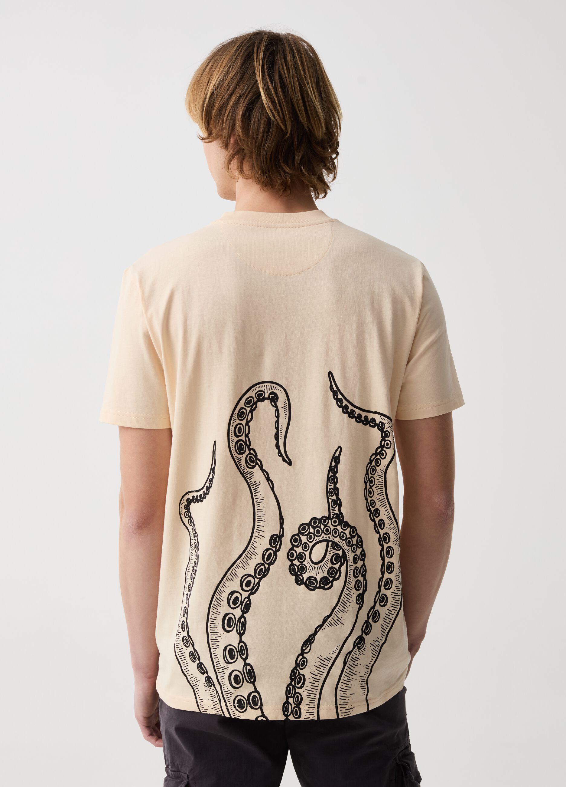 Cotton T-shirt with tentacles print