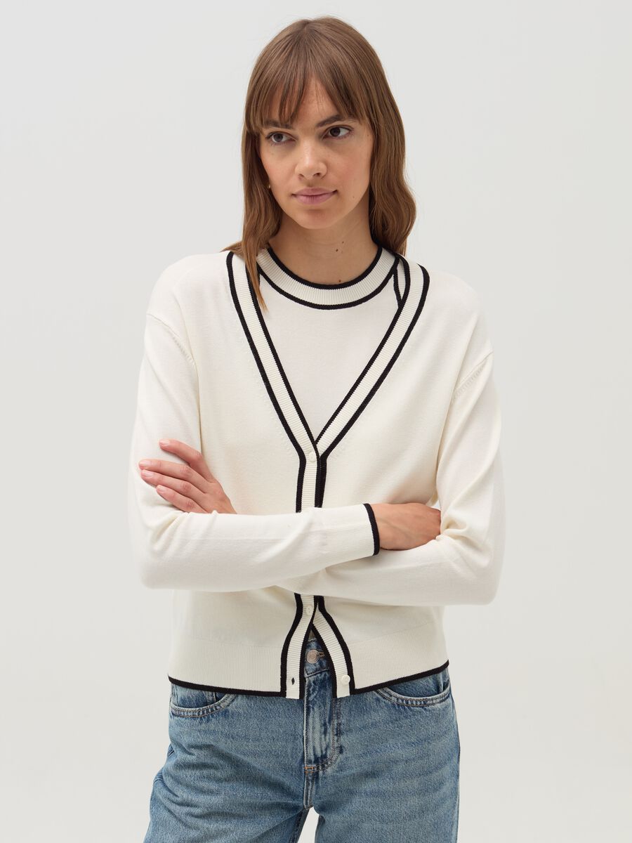 Cardigan with contrasting trim_1