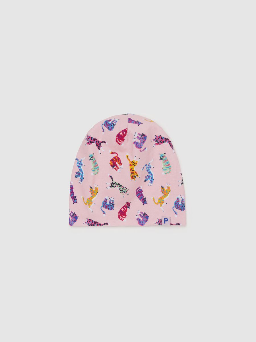 Organic cotton hat with tigers print_0