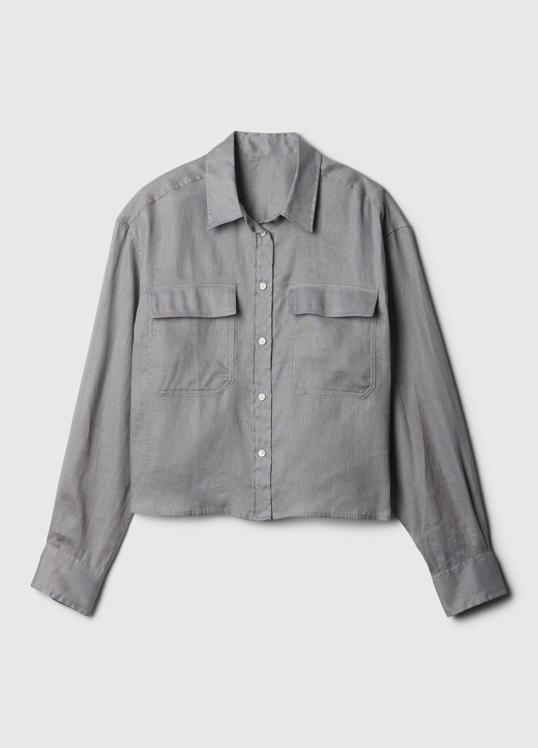 Crop shirt in linen with pockets