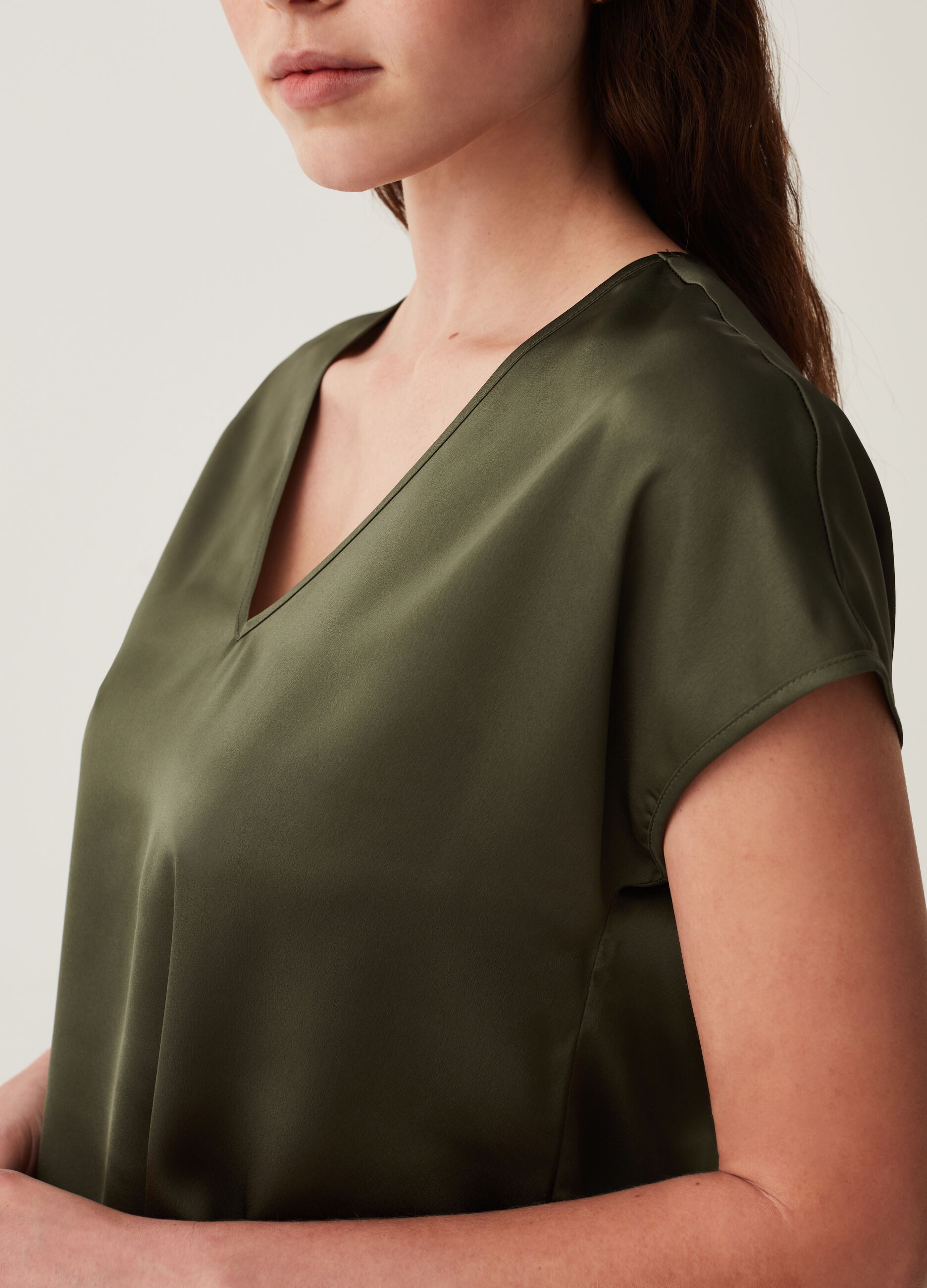 Satin blouse with V neck