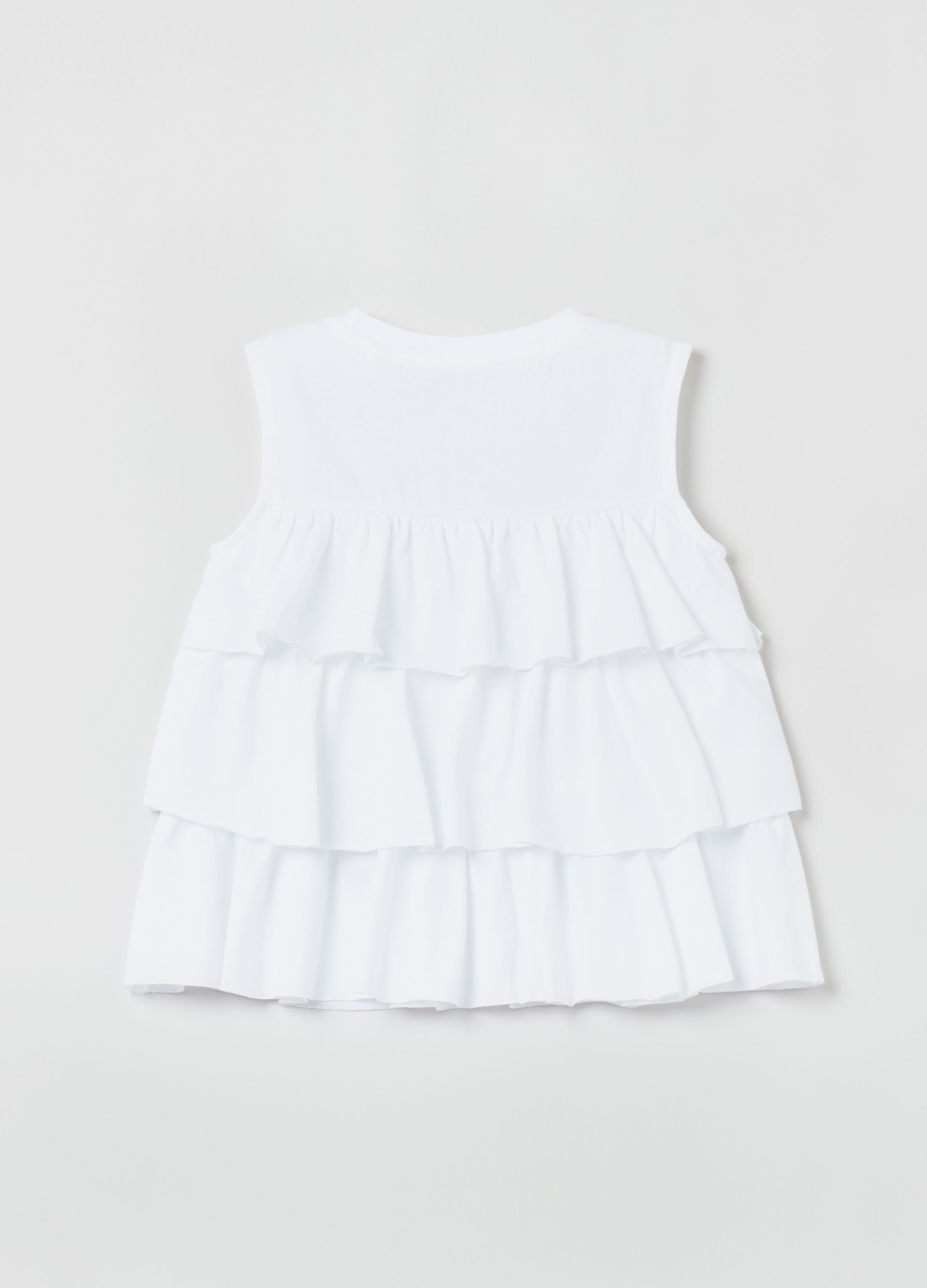 Sleeveless T-shirt in cotton with flounces