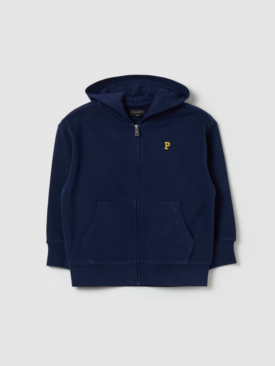 Full-zip in cotone con cappuccio e ricamo logo_0