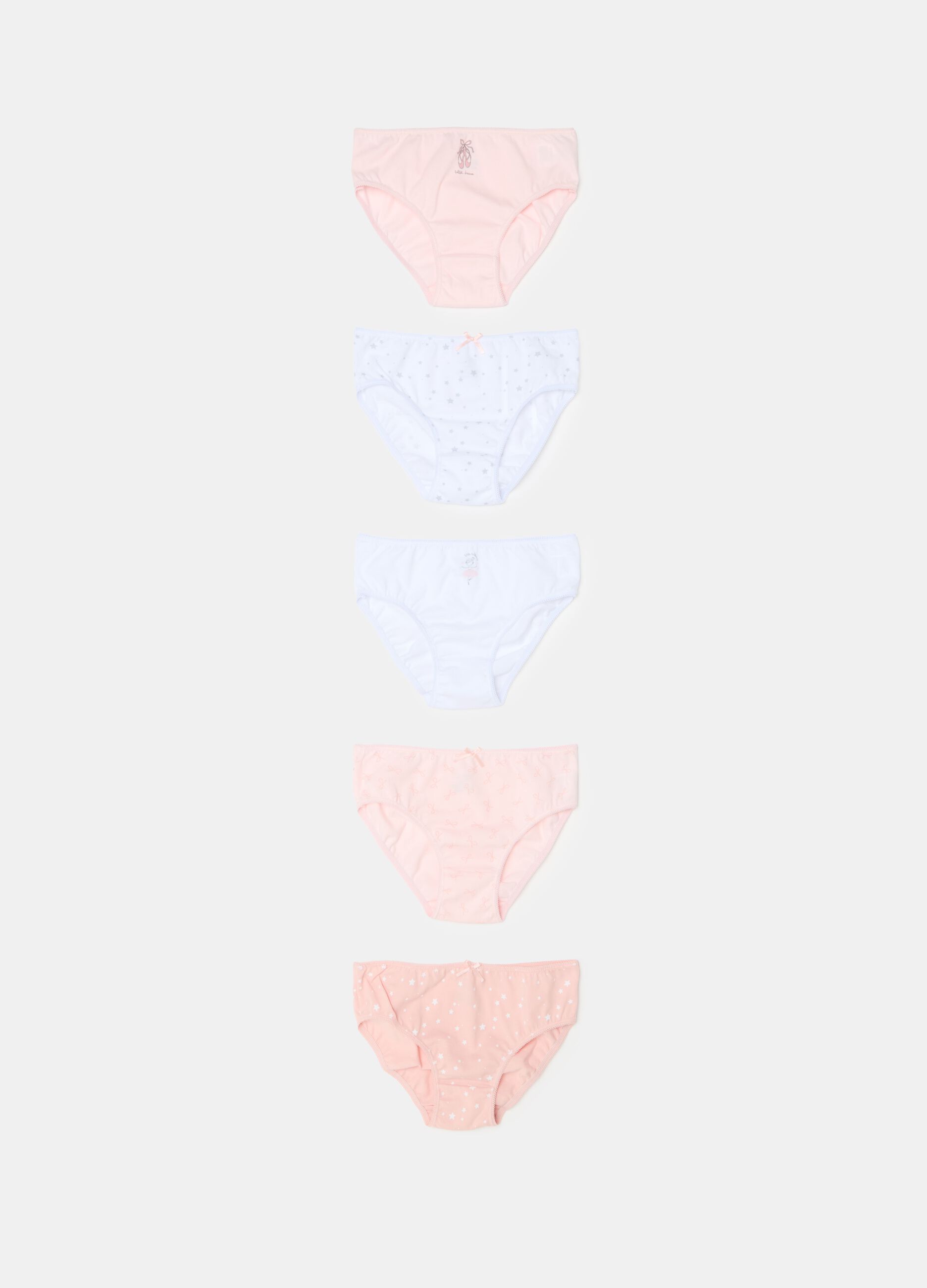 Five-pack briefs with bow and pattern