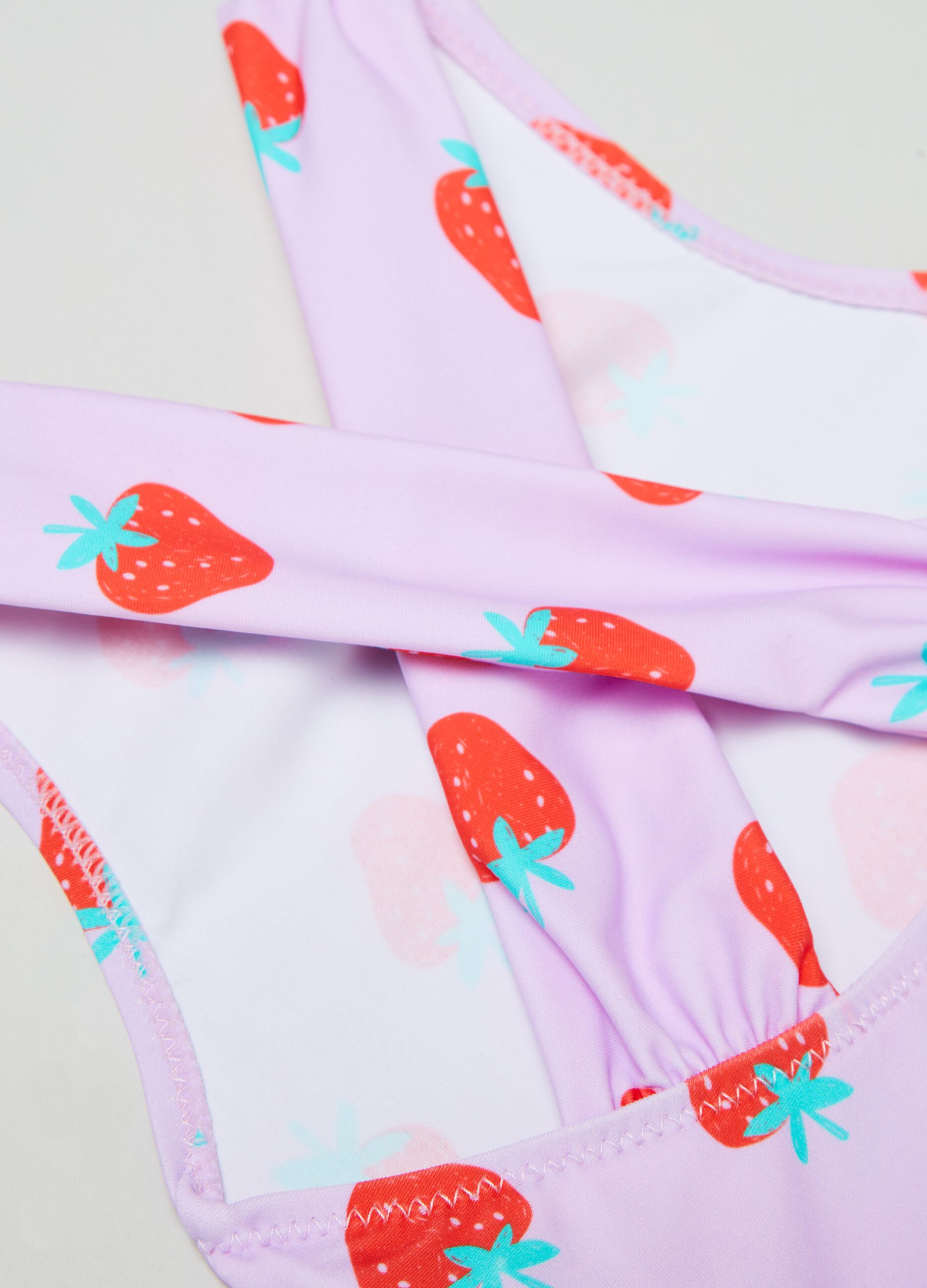 One-piece swimsuit with strawberries print