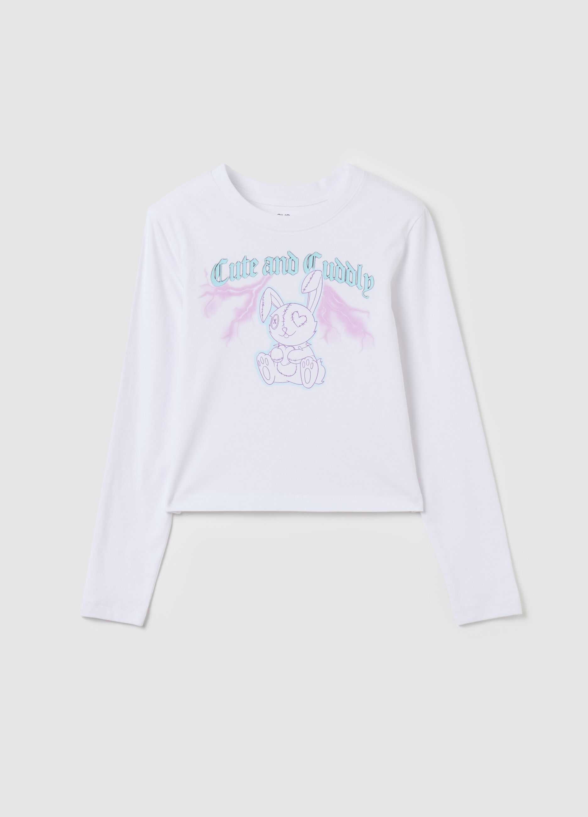 Crop T-shirt with long sleeves and print