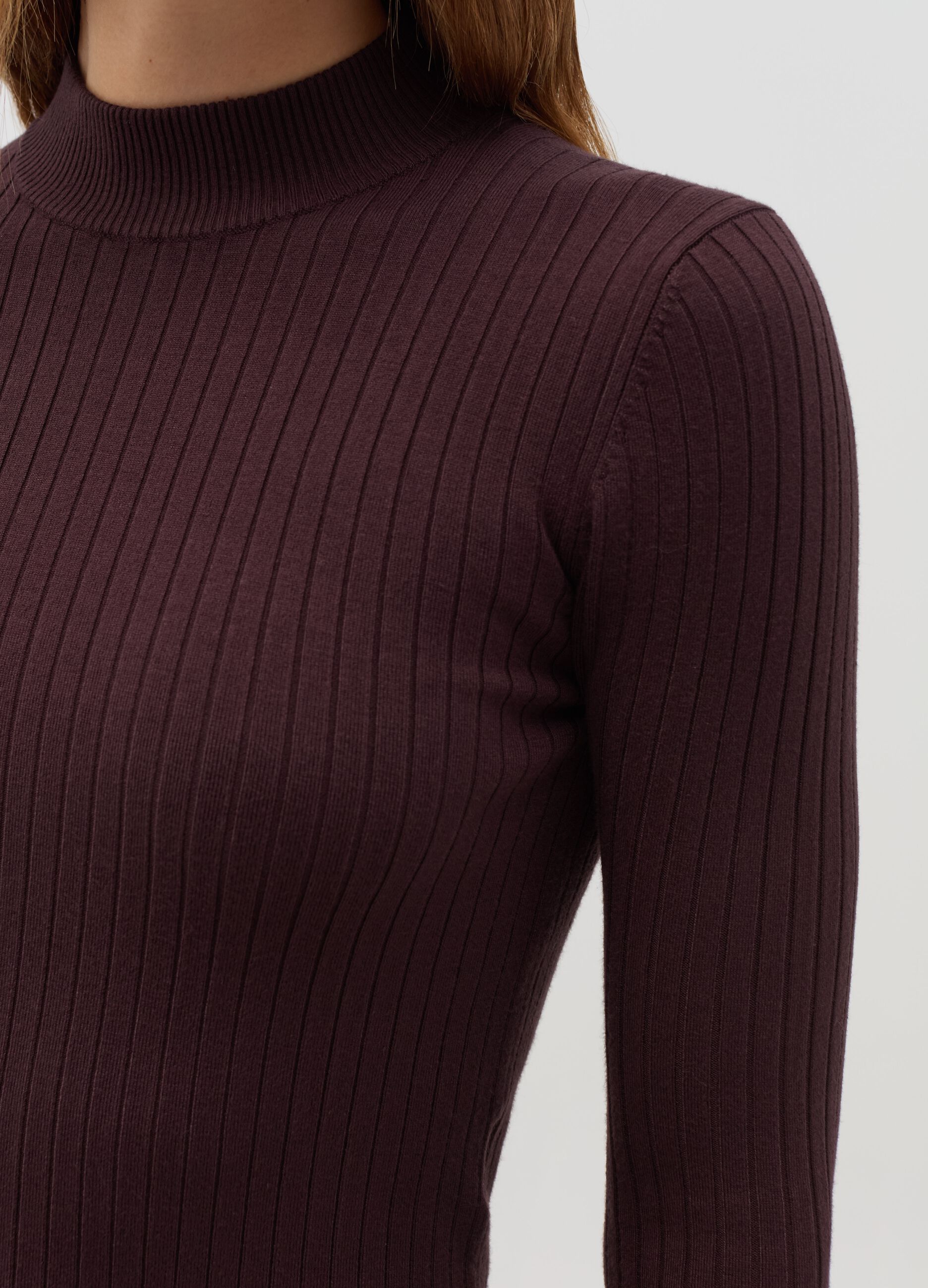 Ribbed knit pullover with mock neck