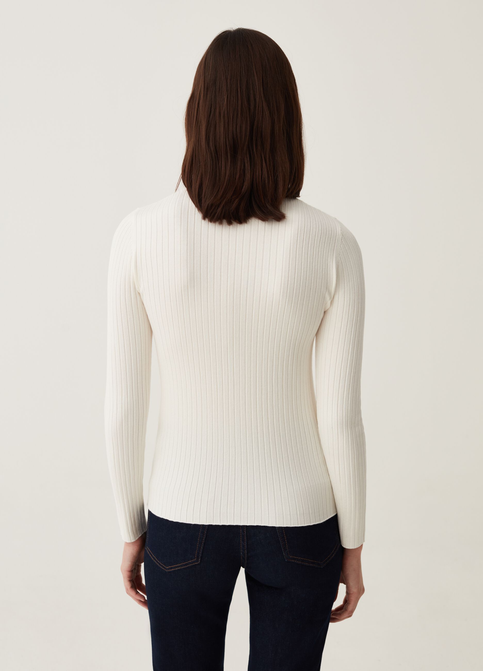 Mock neck pullover with flat ribbing