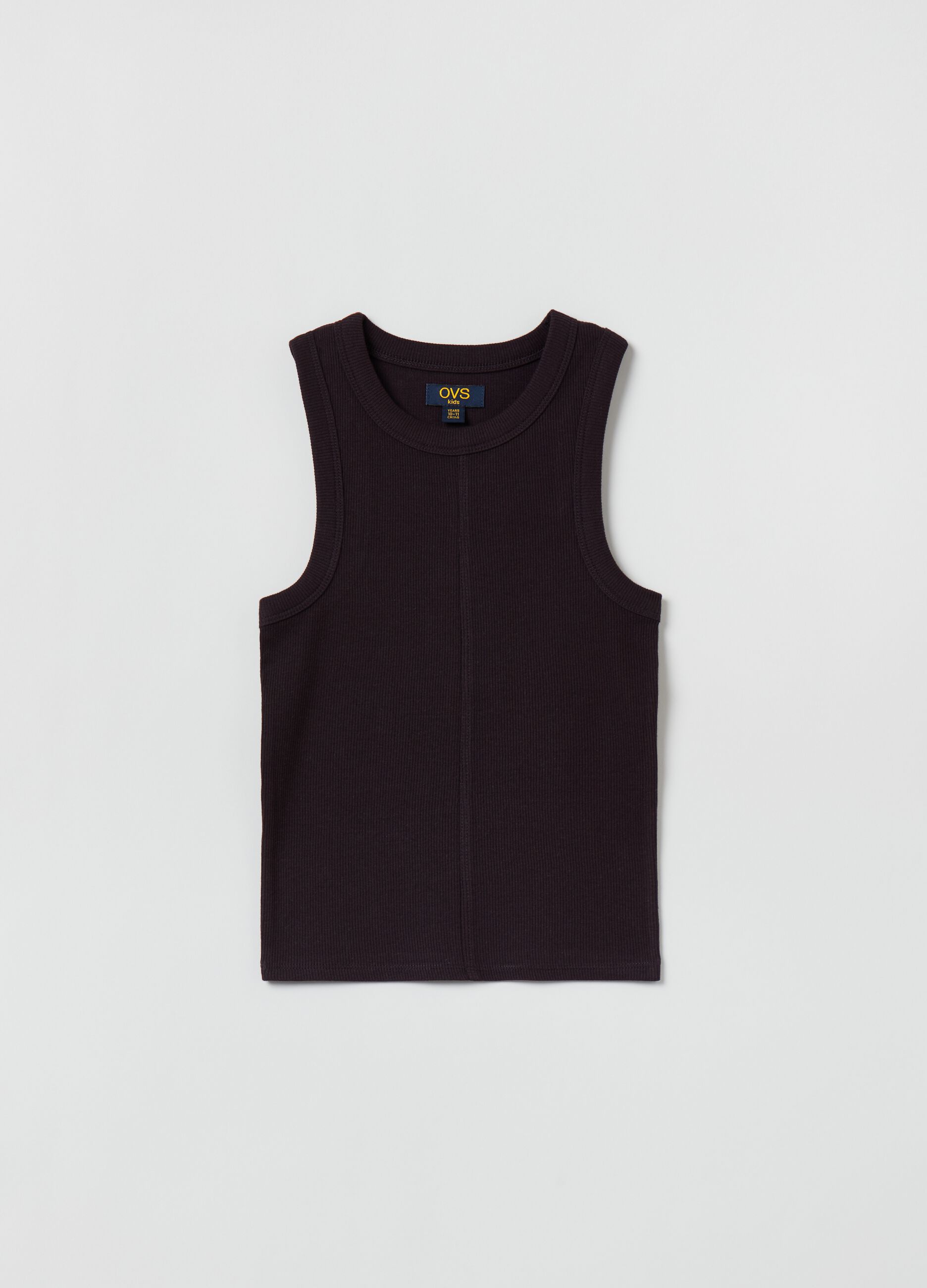 Slim ribbed tank top with round neck