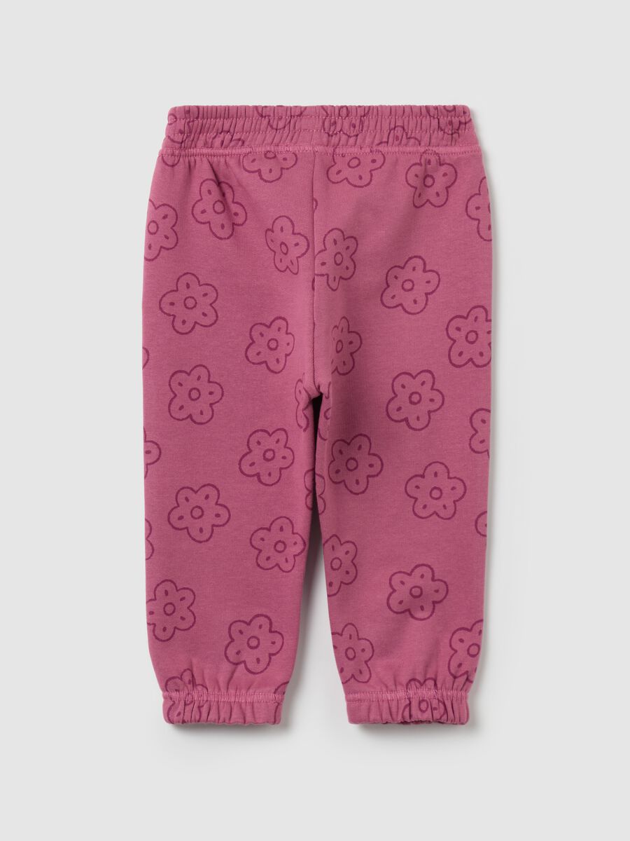 Fleece joggers with flowers print_1