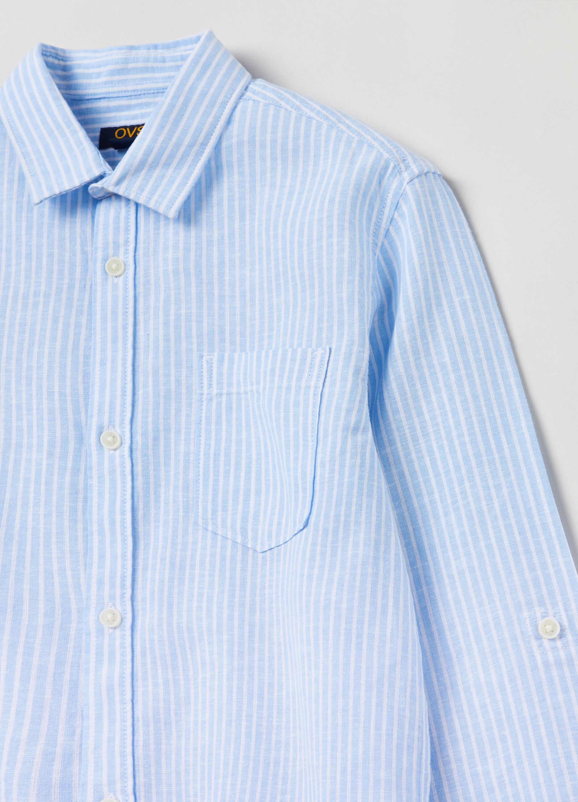 Linen and cotton shirt with pocket
