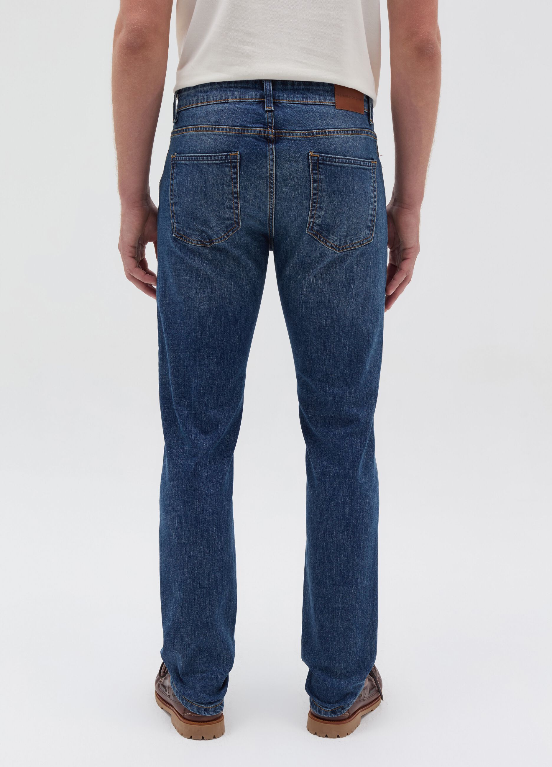 Slim-fit cross-hatch cotton jeans