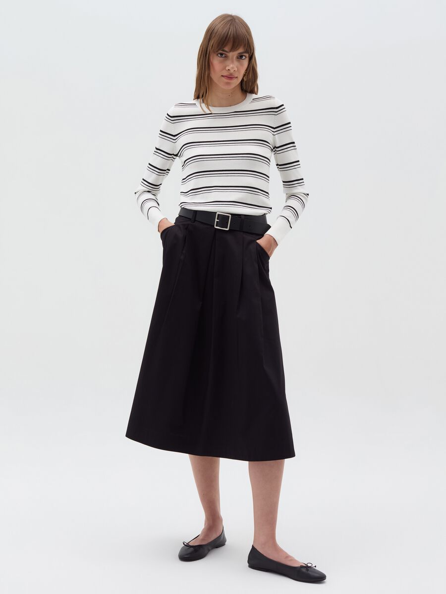 Long-sleeved striped knit shirt_0