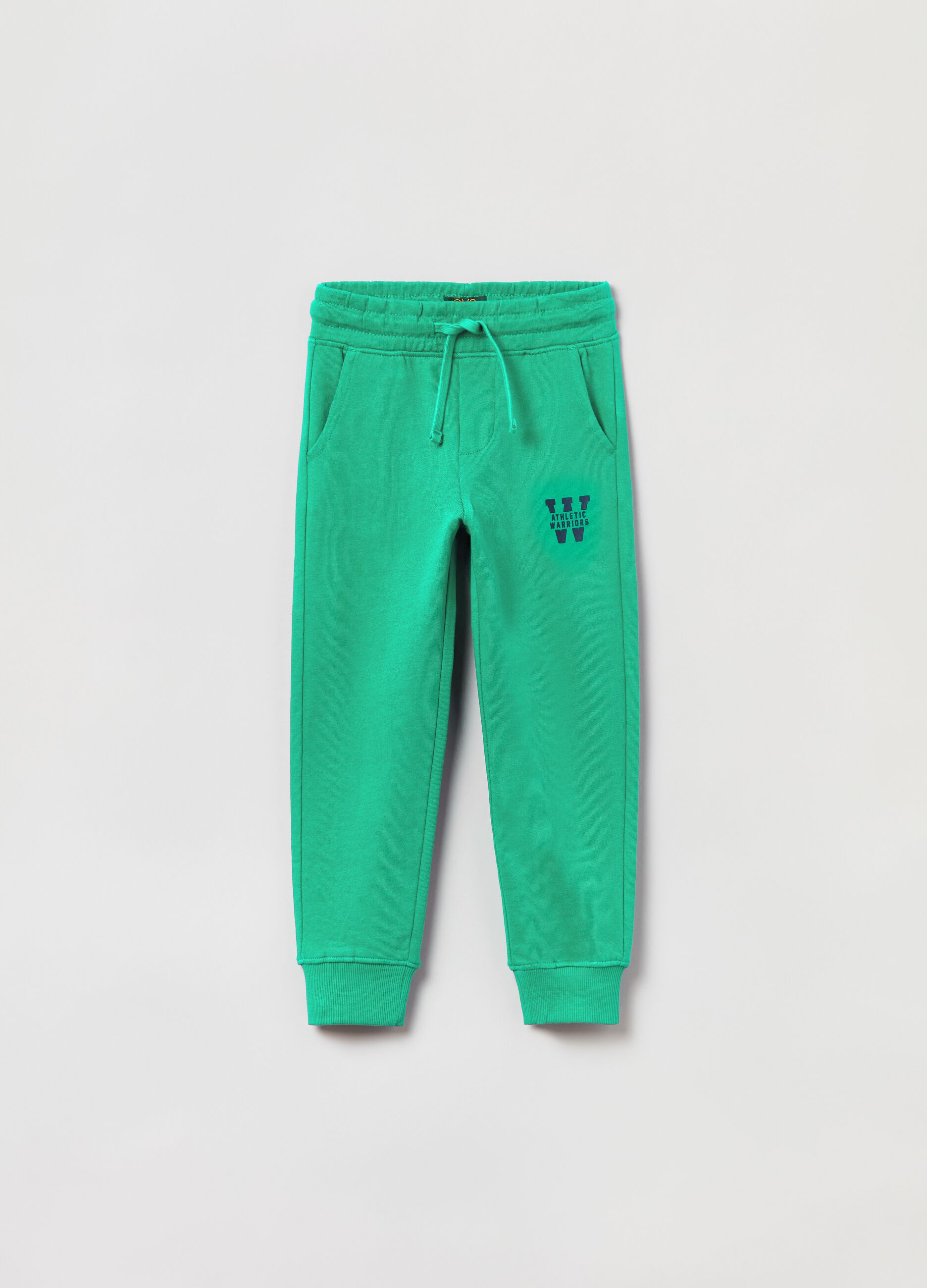 Plush joggers with drawstring and print