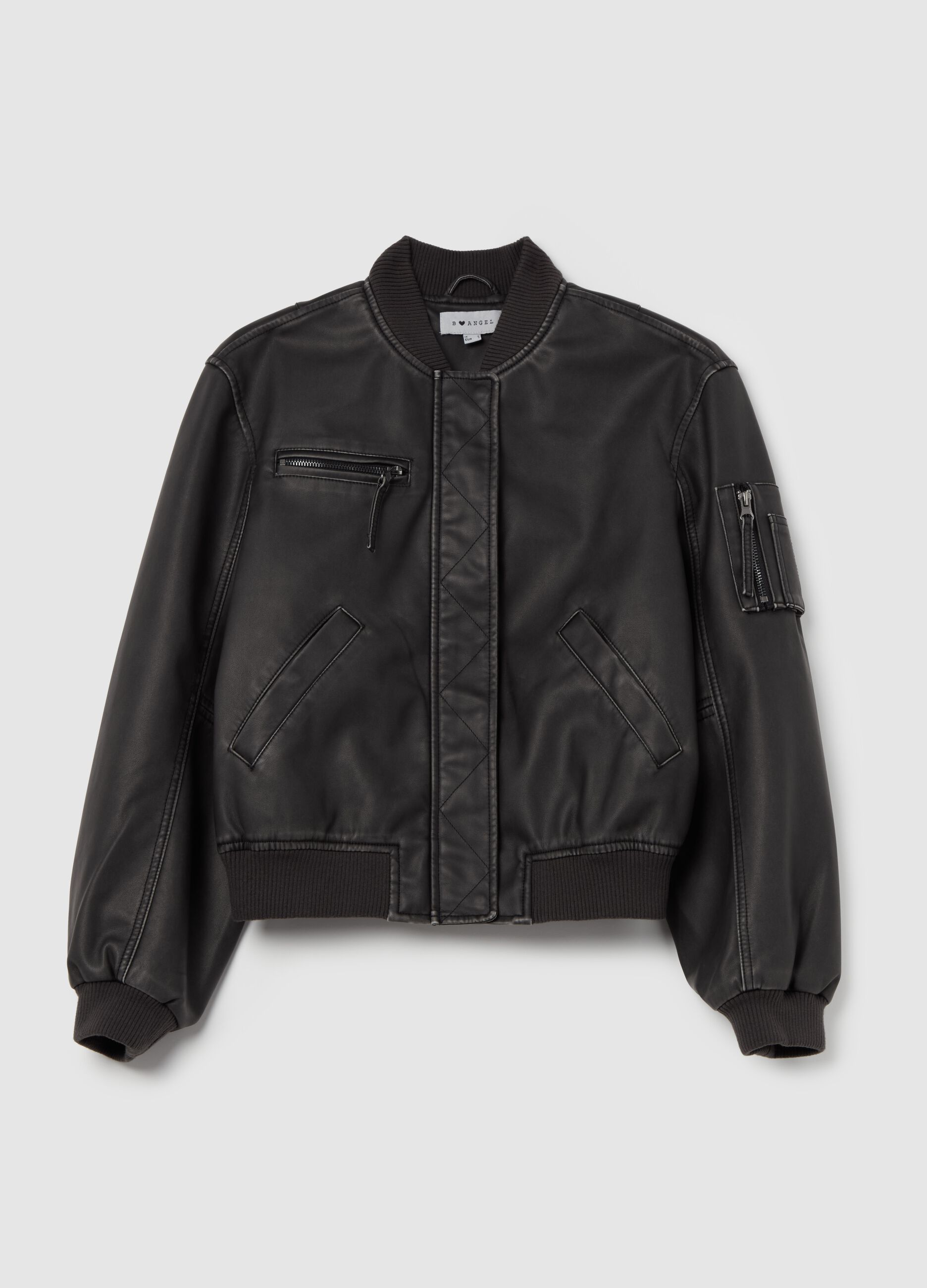 Vintage-effect oversized bomber jacket