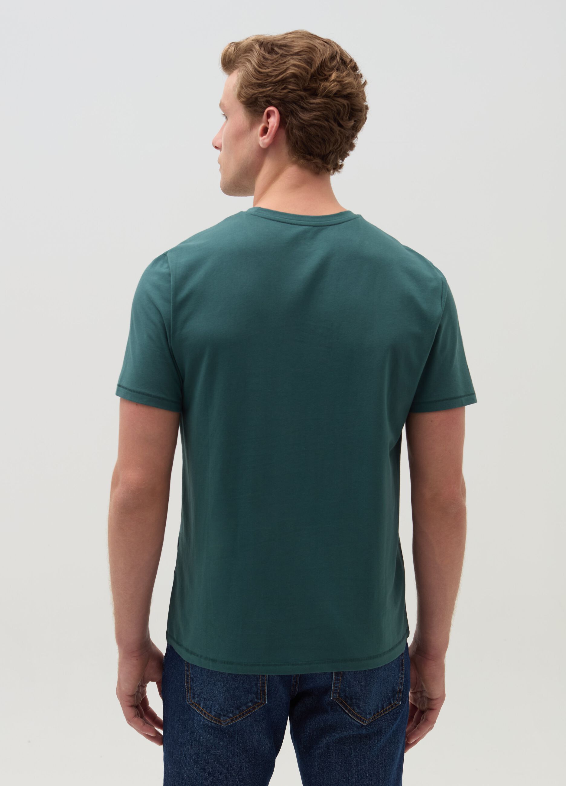 Stretch cotton T-shirt with crew-neck