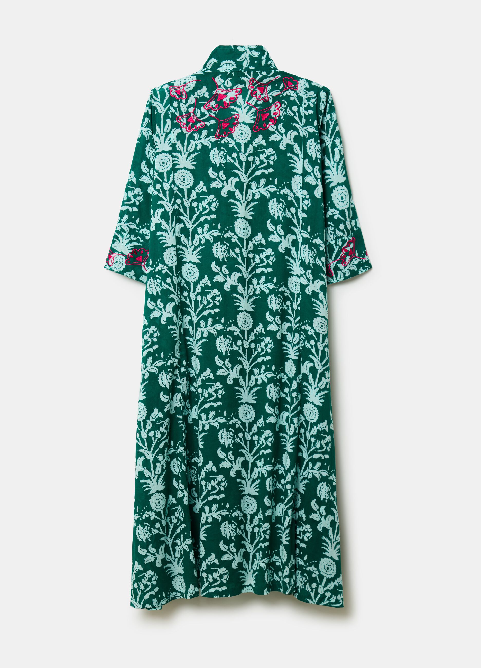 Beach cover-up kaftan with print and embroidery