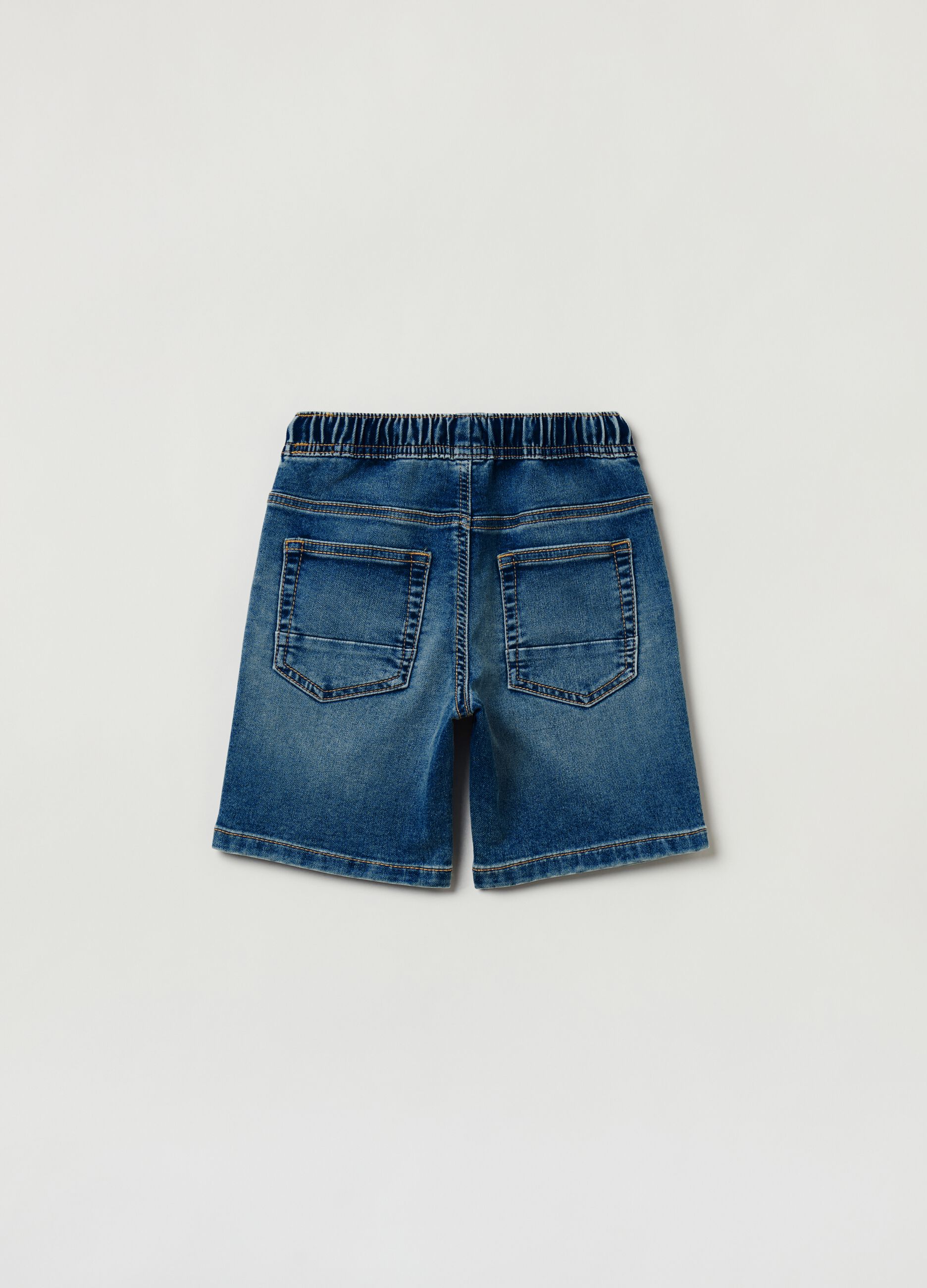 Acid wash denim shorts with drawstring