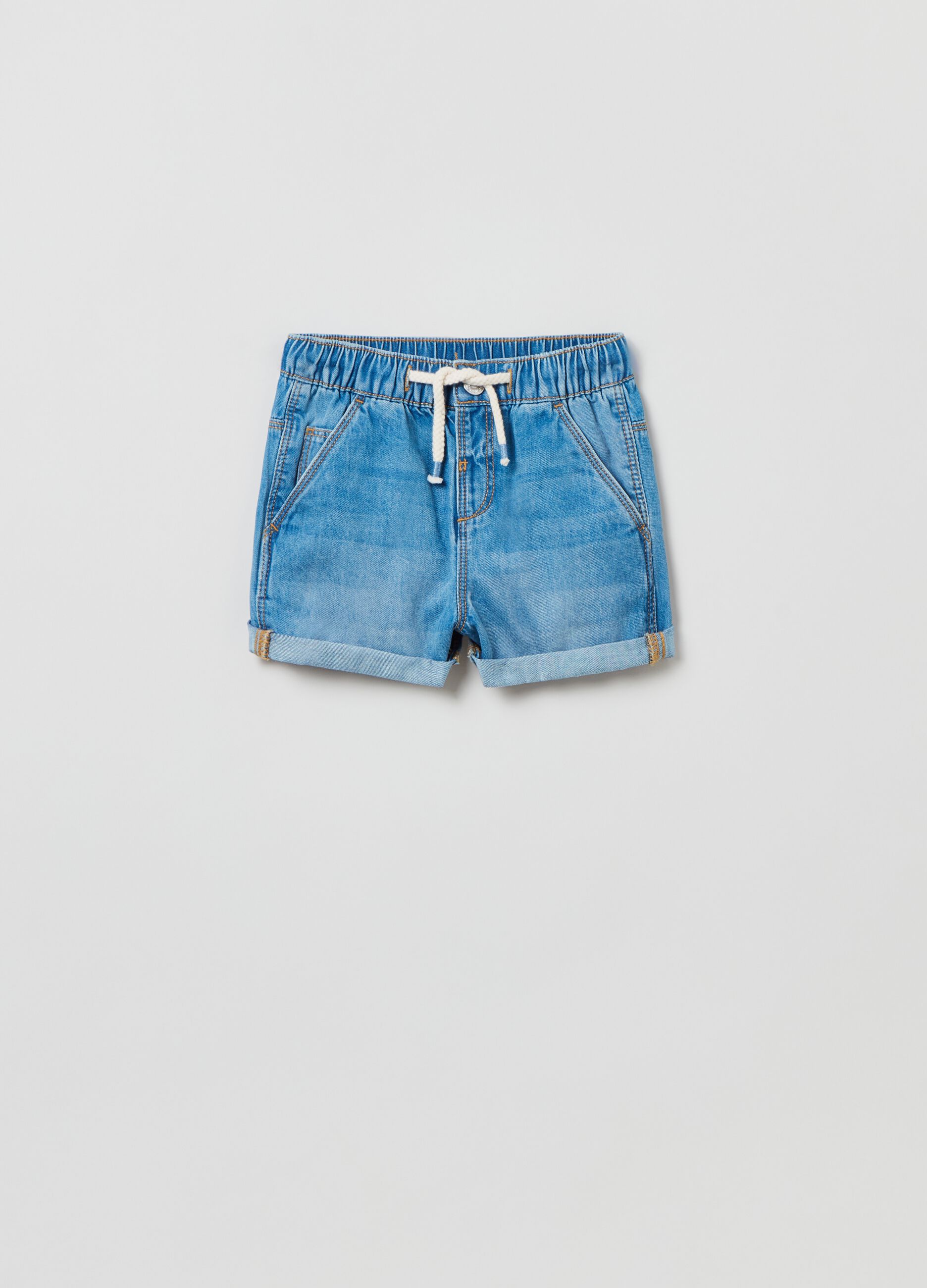 Denim shorts with drawstring