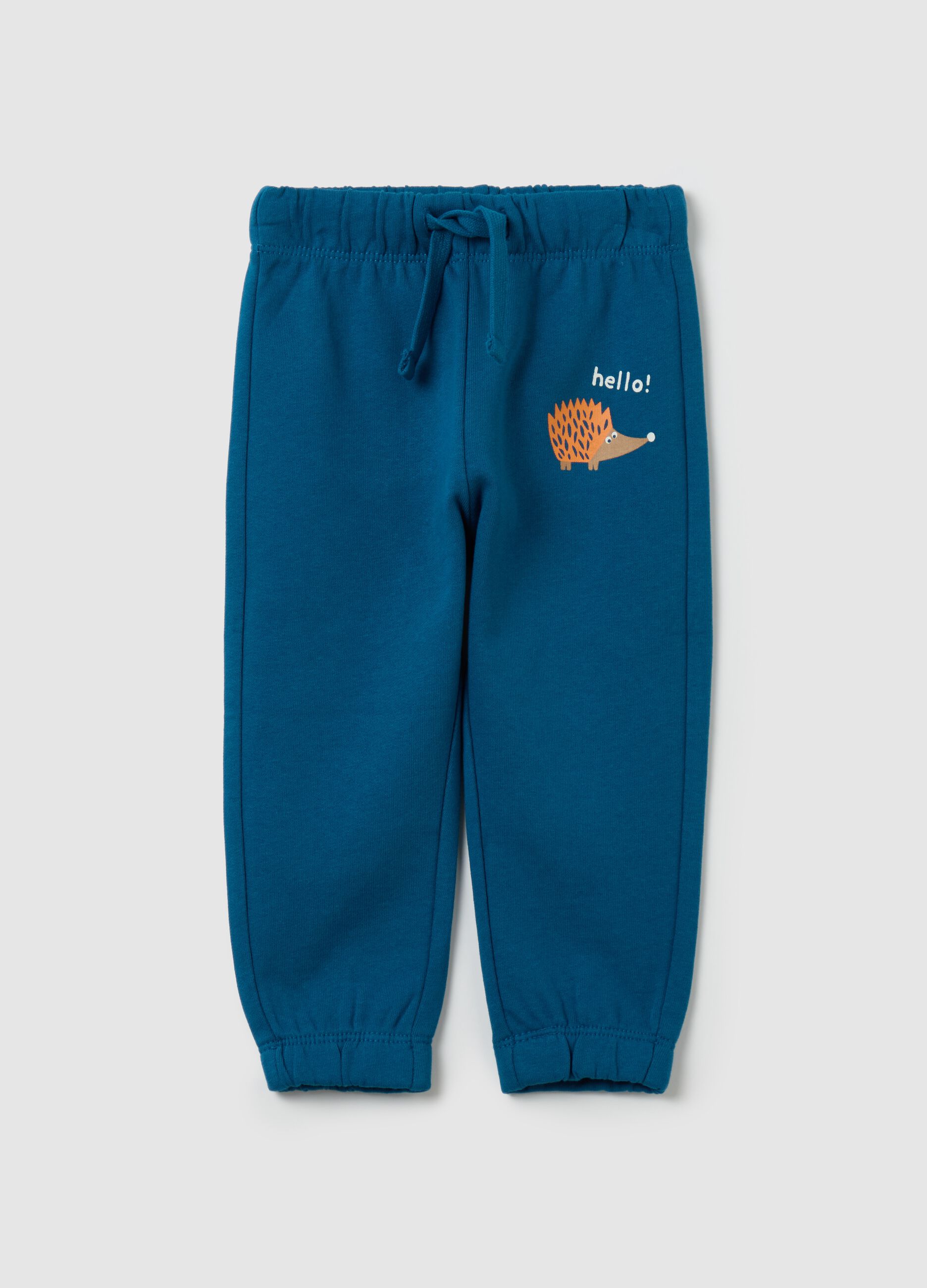 Fleece joggers with drawstring and print