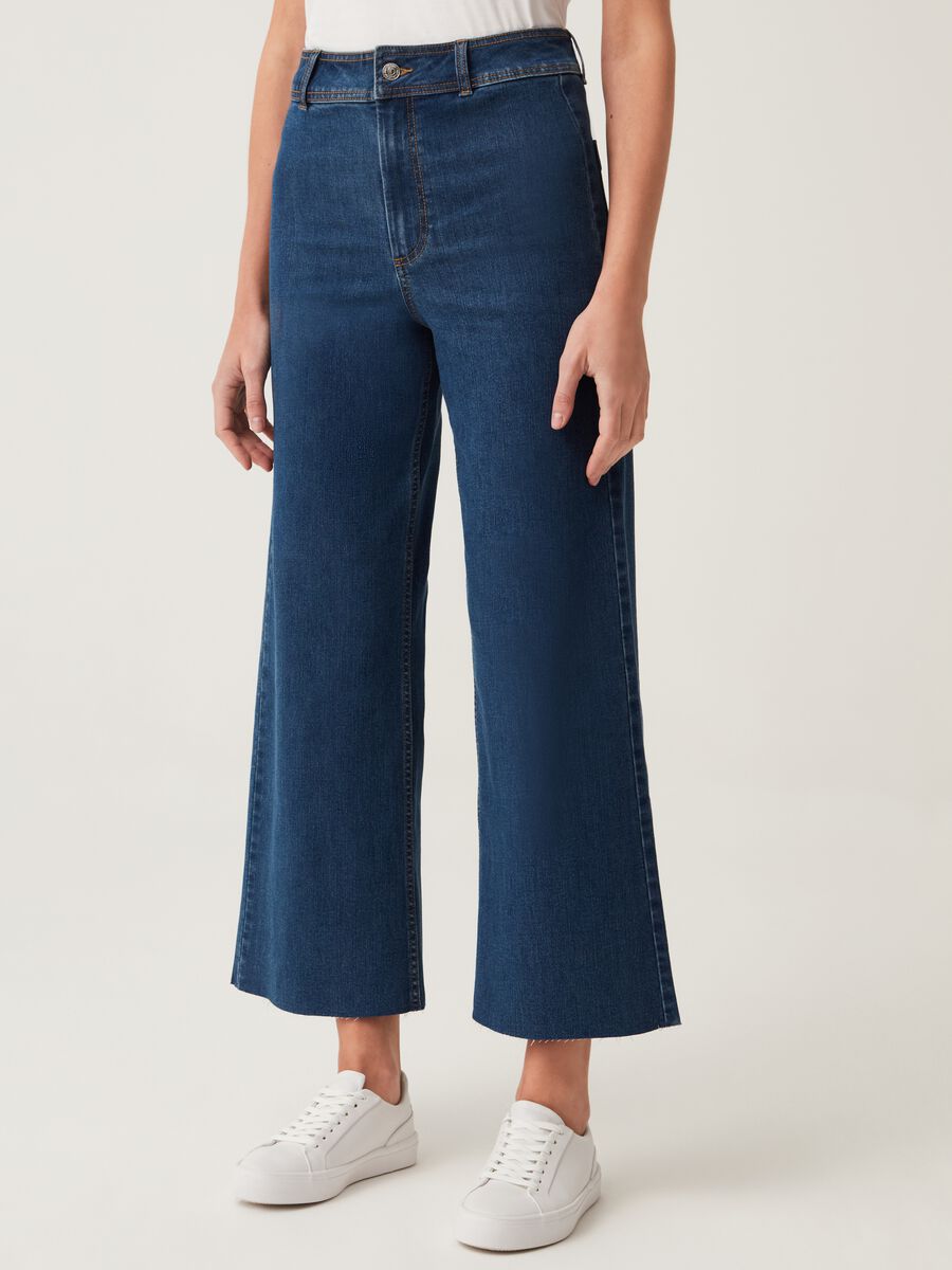 Wide-leg stretch jeans with raw edging_1