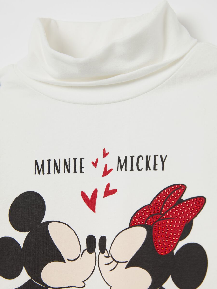 T-shirt with high neck and Minnie and Mickey Mouse print_3