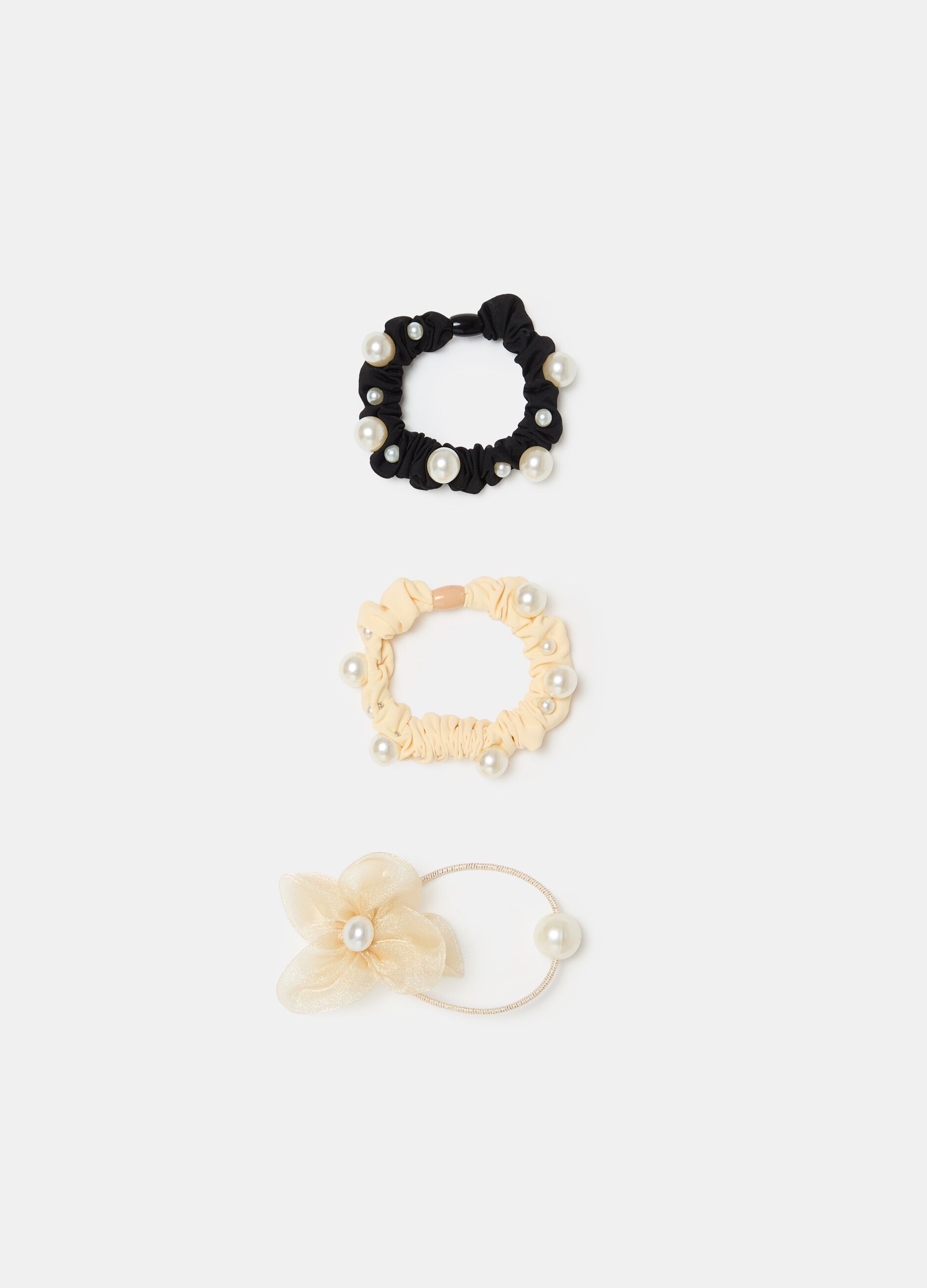 Three-pack hair elastics with beads