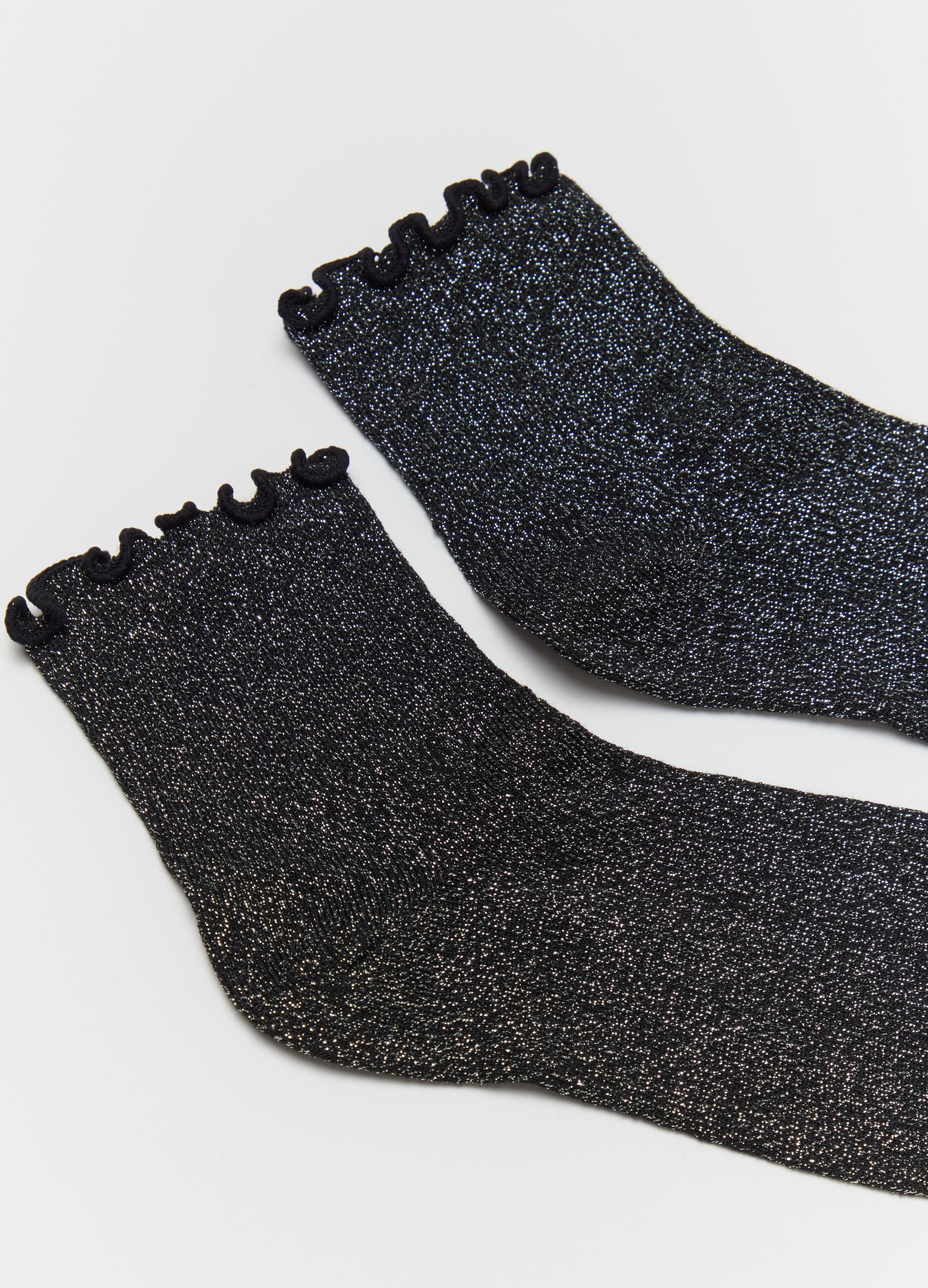 Two-pair pack short stretch socks with lurex